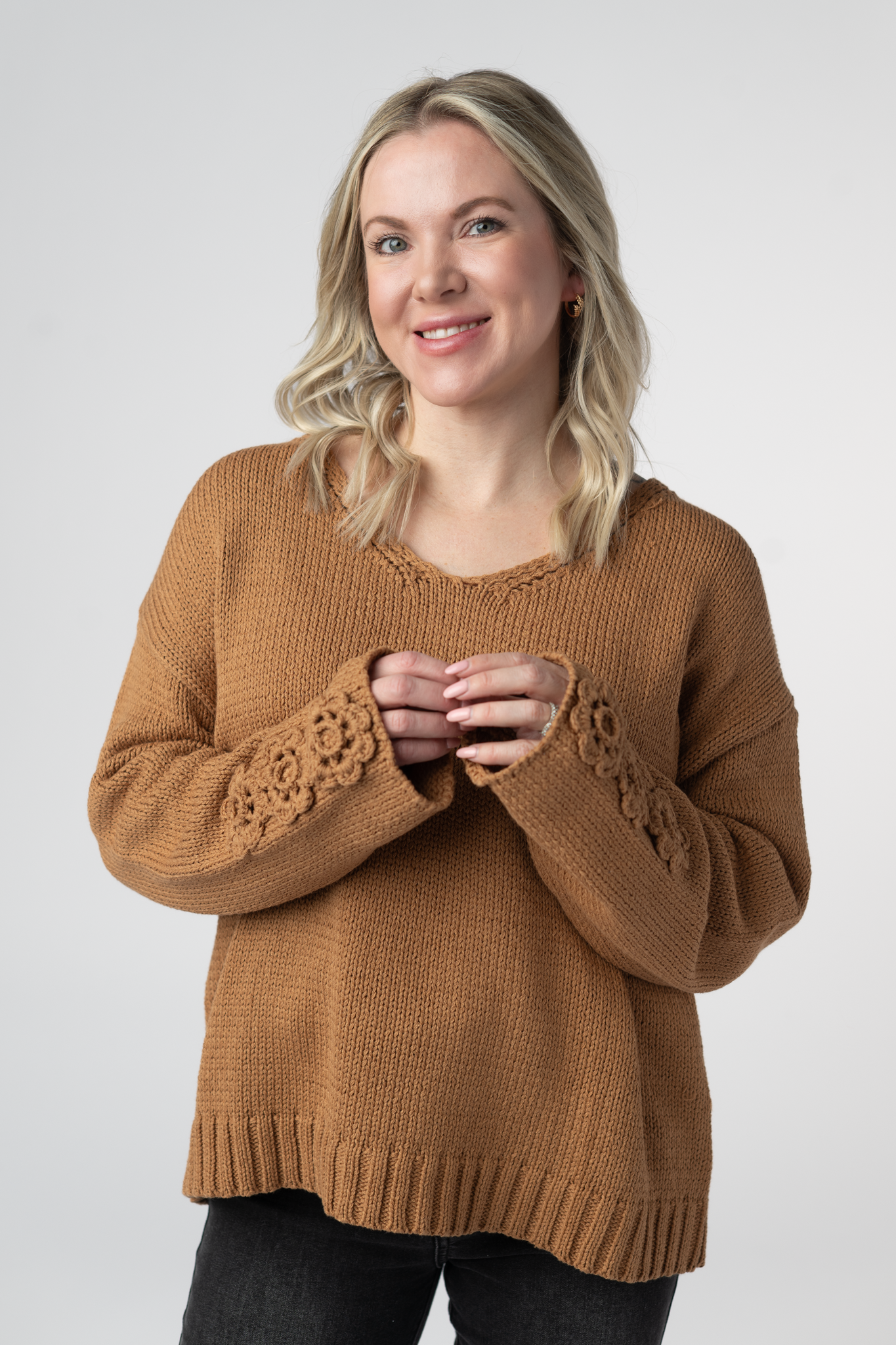 Crochet Sleeve Top - Camel
