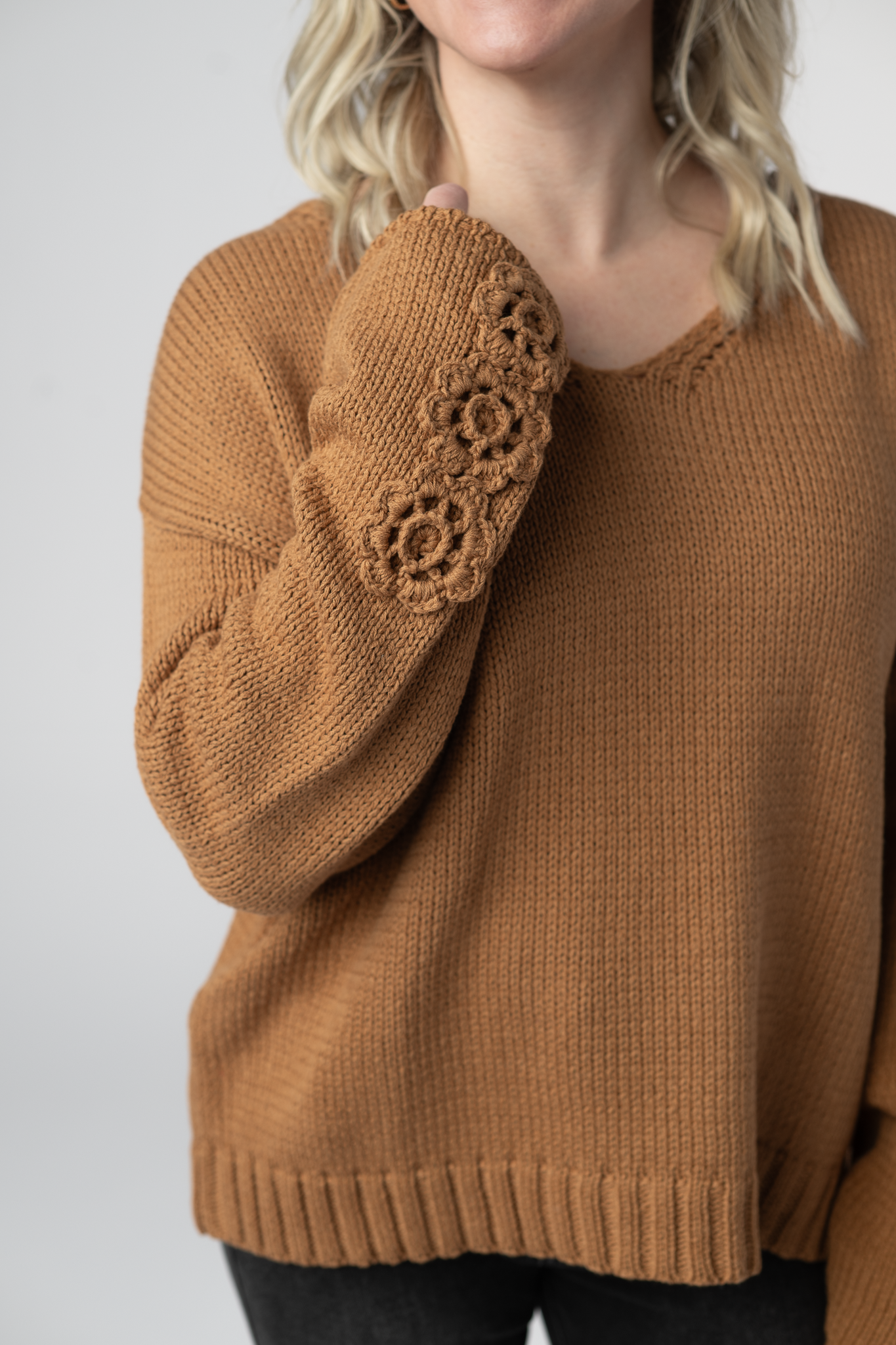 Crochet Sleeve Top - Camel