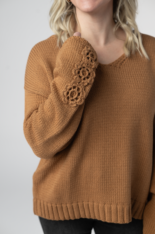 Crochet Sleeve Top - Camel