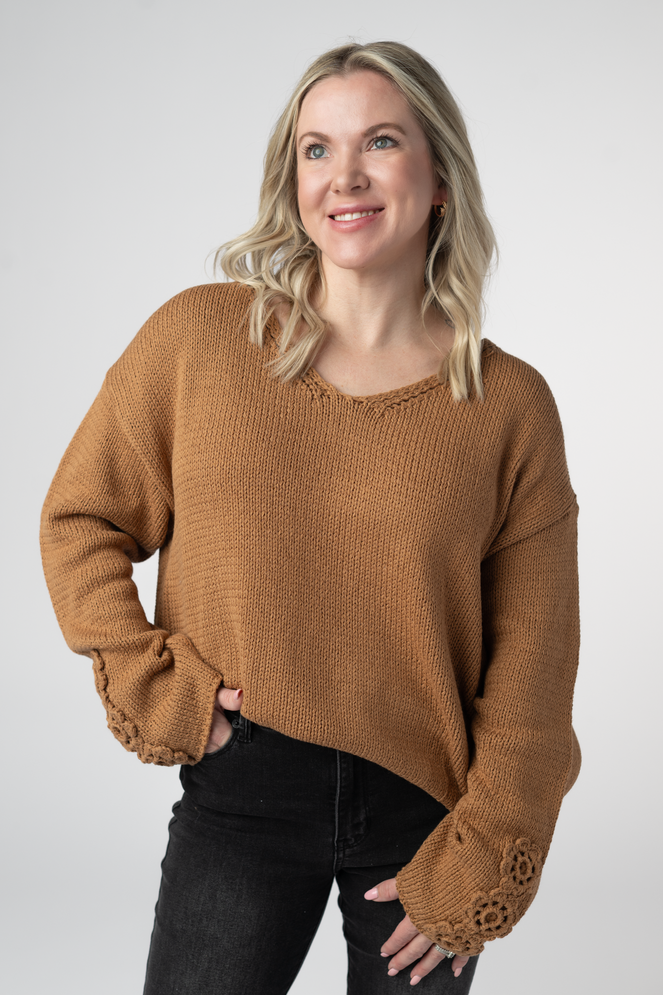 Crochet Sleeve Top - Camel