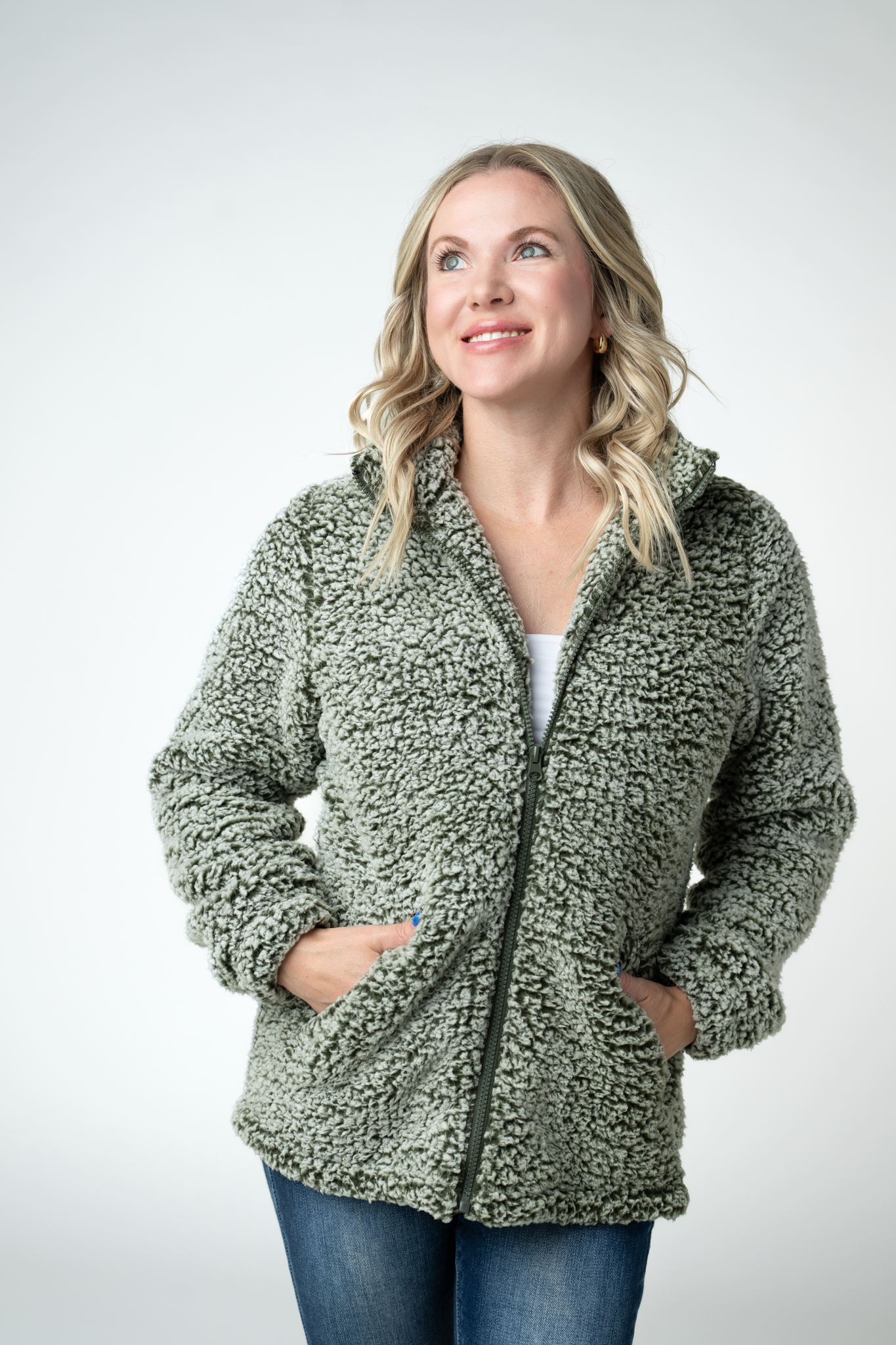Two Tone Fullzip Sherpa - Olive and White