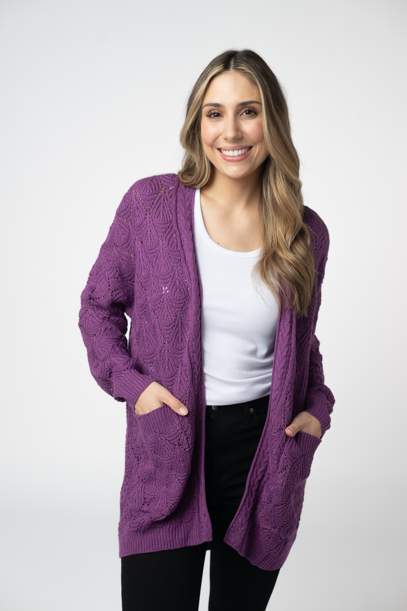 Open Knit Cardigan - Purple