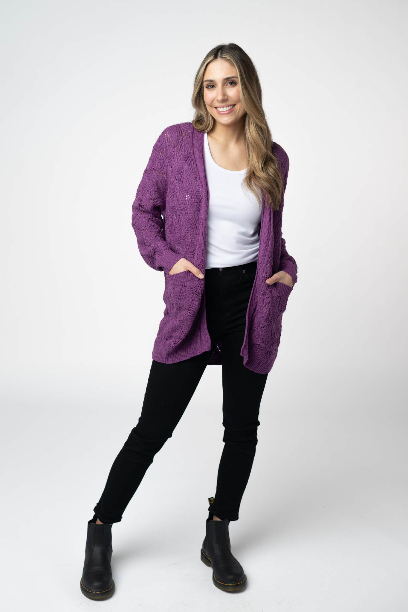 Open Knit Cardigan - Purple