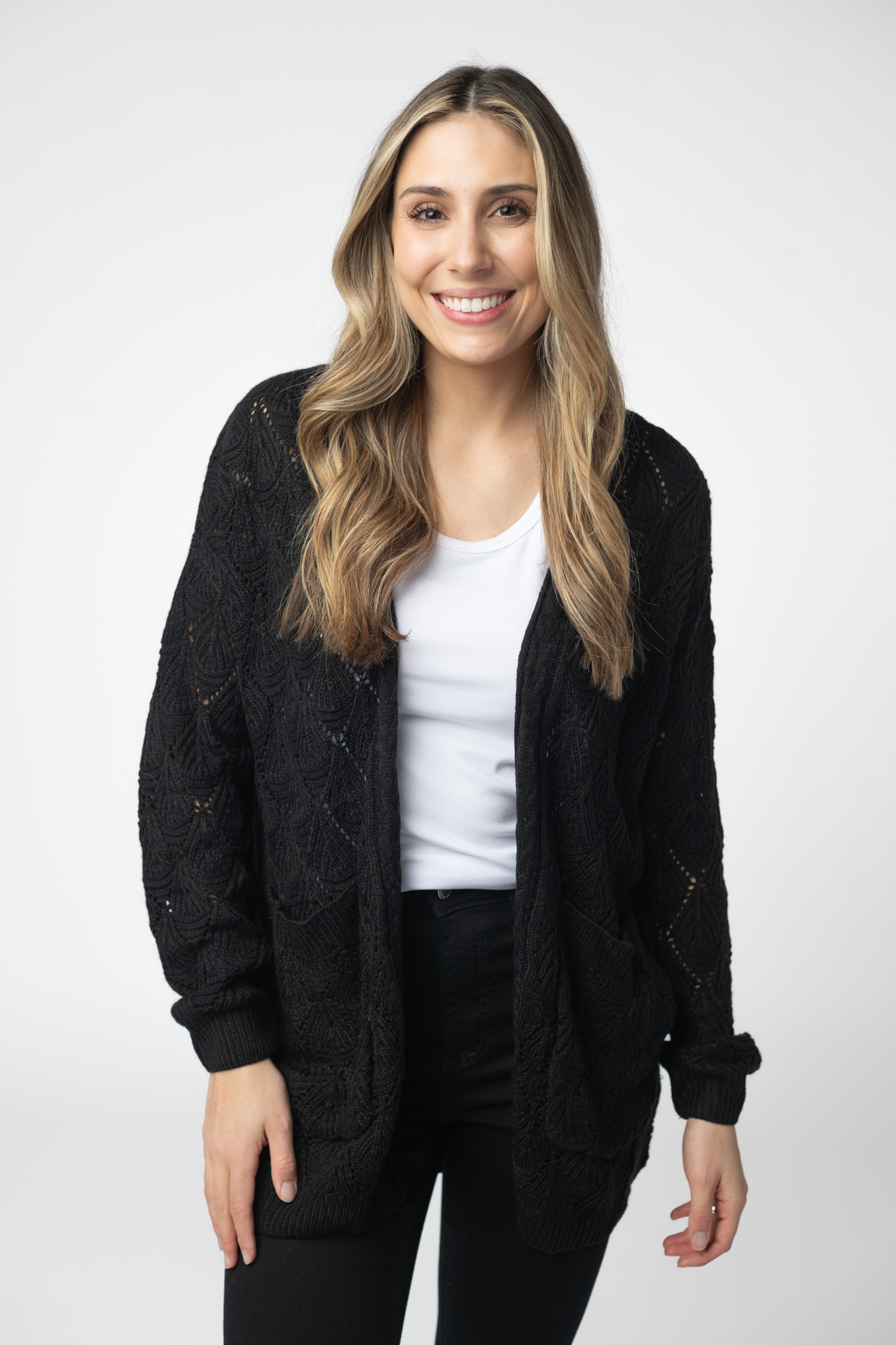 Open Knit Cardigan - Black