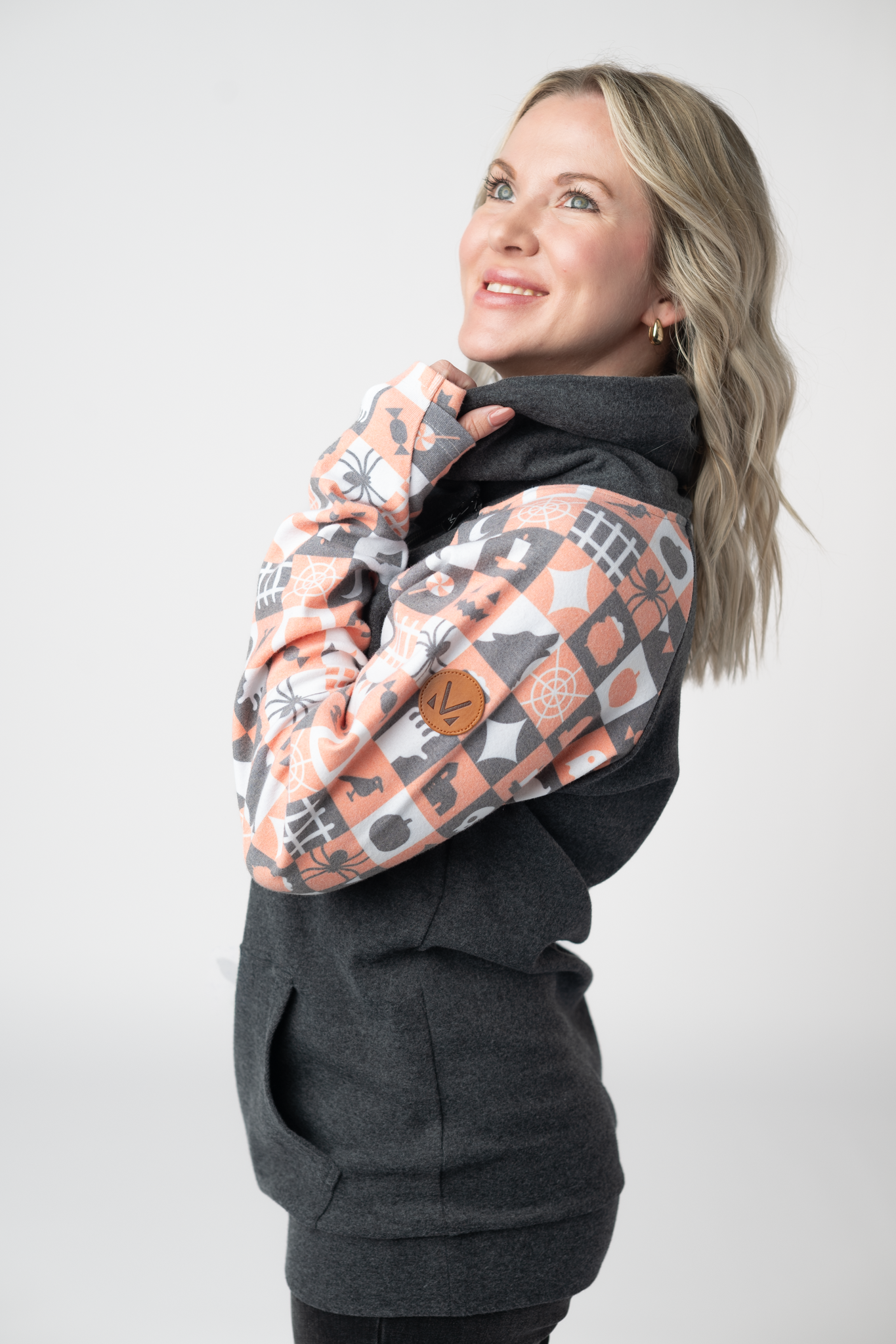 Zoey ZipCowl Sweatshirt -Trick-or-Treat Checkered and Charcoal