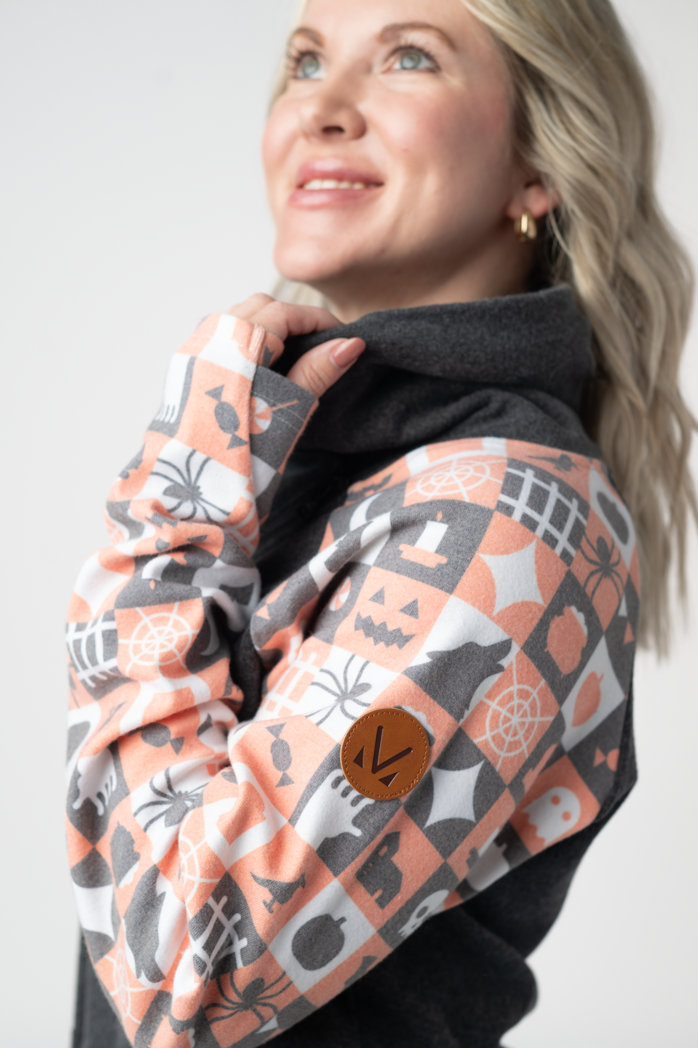 Zoey ZipCowl Sweatshirt -Trick-or-Treat Checkered and Charcoal
