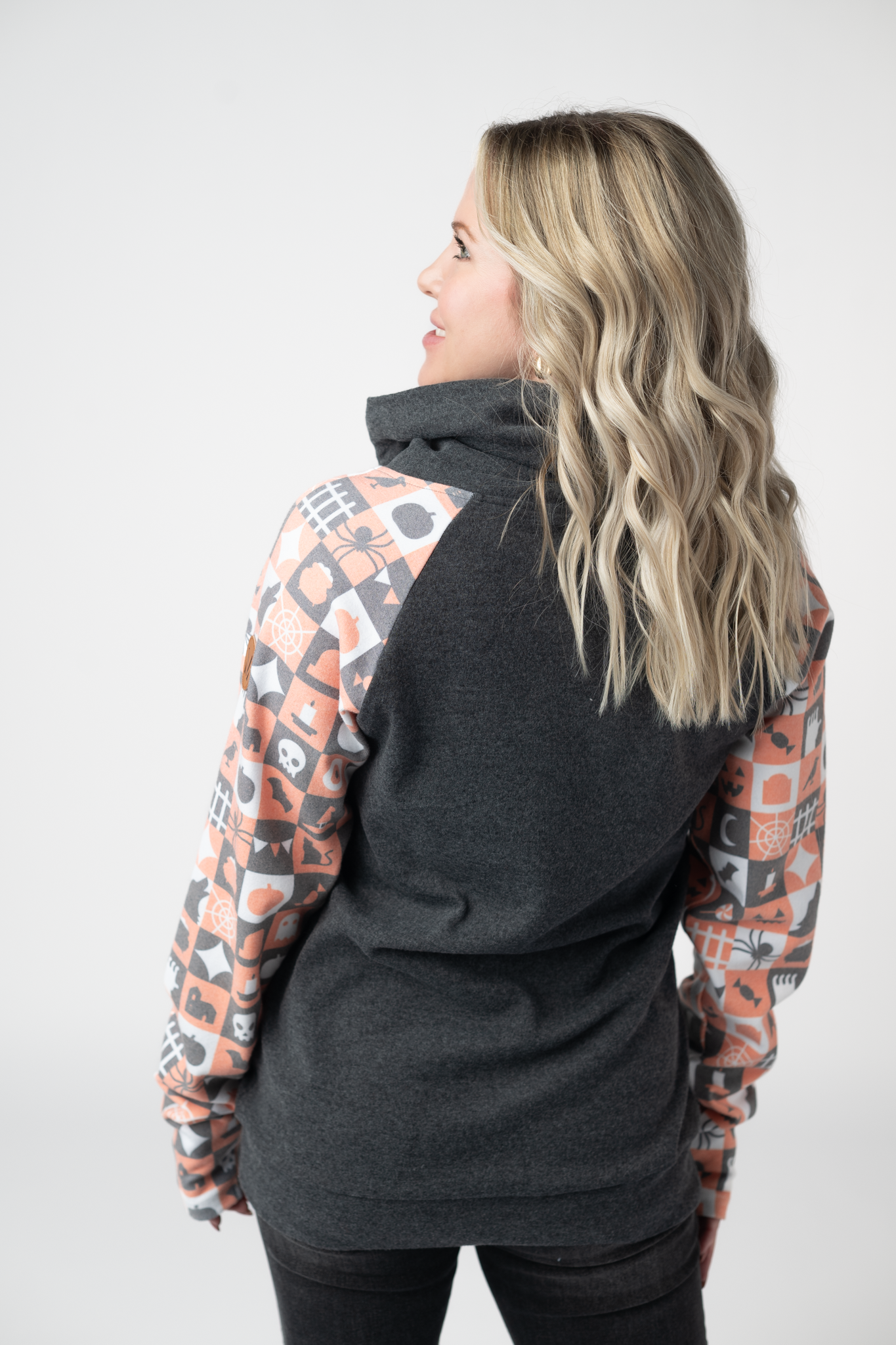 Zoey ZipCowl Sweatshirt -Trick-or-Treat Checkered and Charcoal