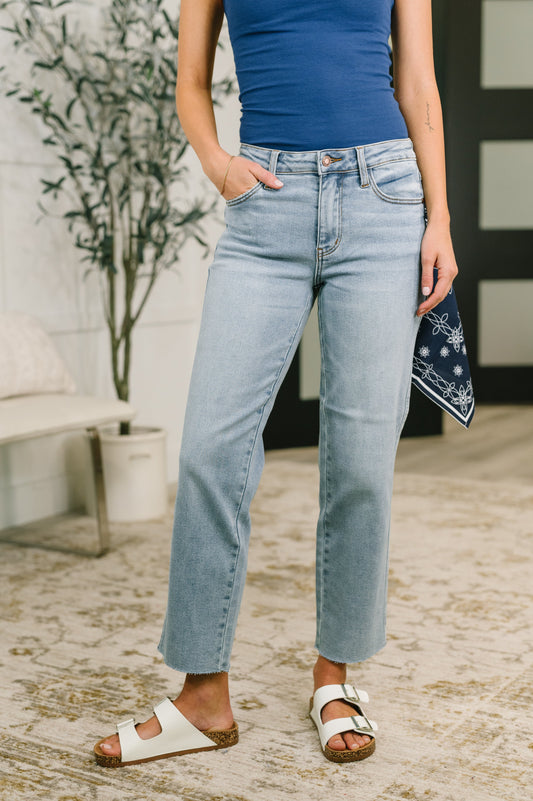 JUDY BLUE MID RISE ANKLE STRAIGHT LEG w/ BANDANA LOOP
