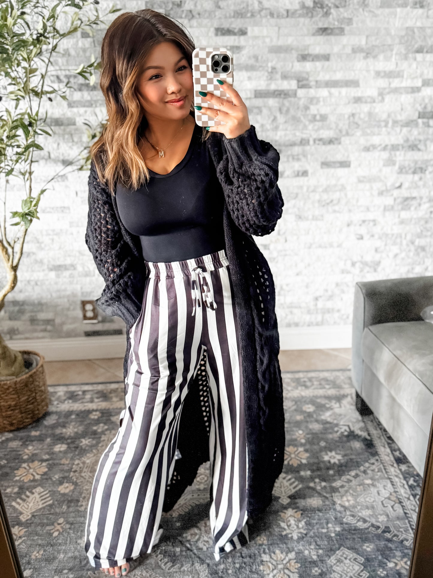 STRIPED BUTTER SOFT PANTS in BLACK