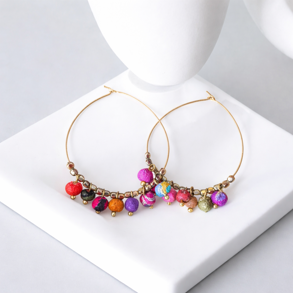HANDMADE WIRE HOOP EARRINGS w/ ACCENT BEADS