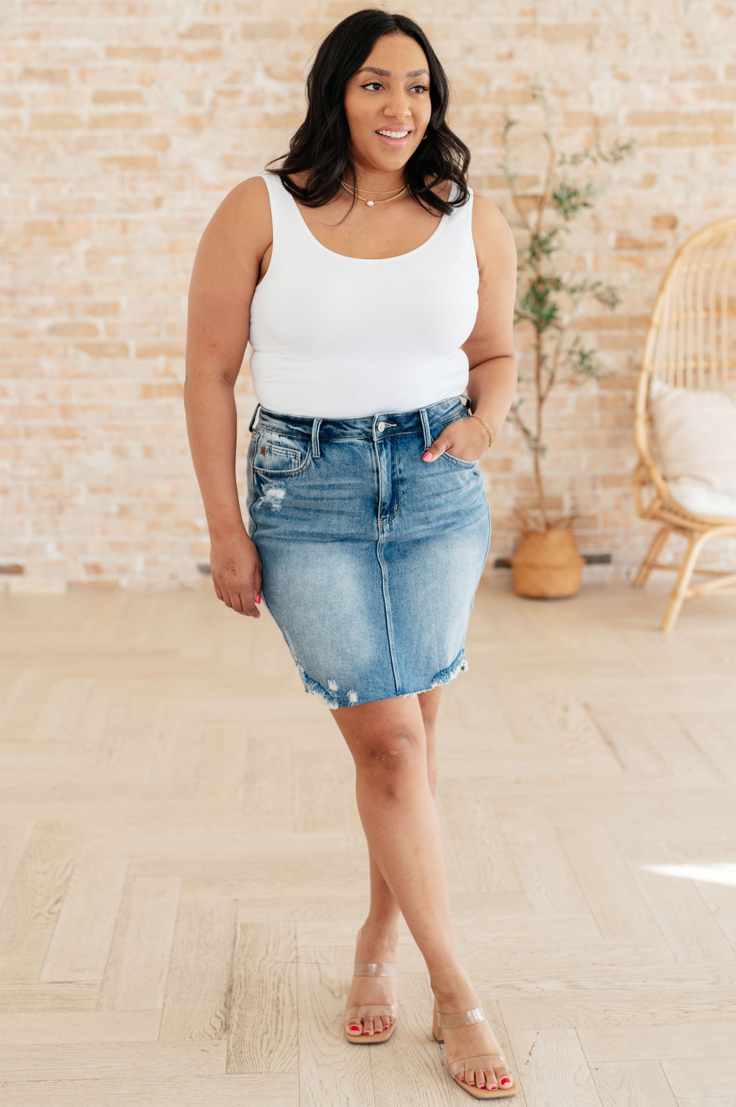 JUDY BLUE HIGH RISE RIGID MAGIC DENIM SKIRT
