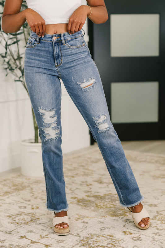 JUDY BLUE HIGH RISE DISTRESSED BOOTCUT JEANS