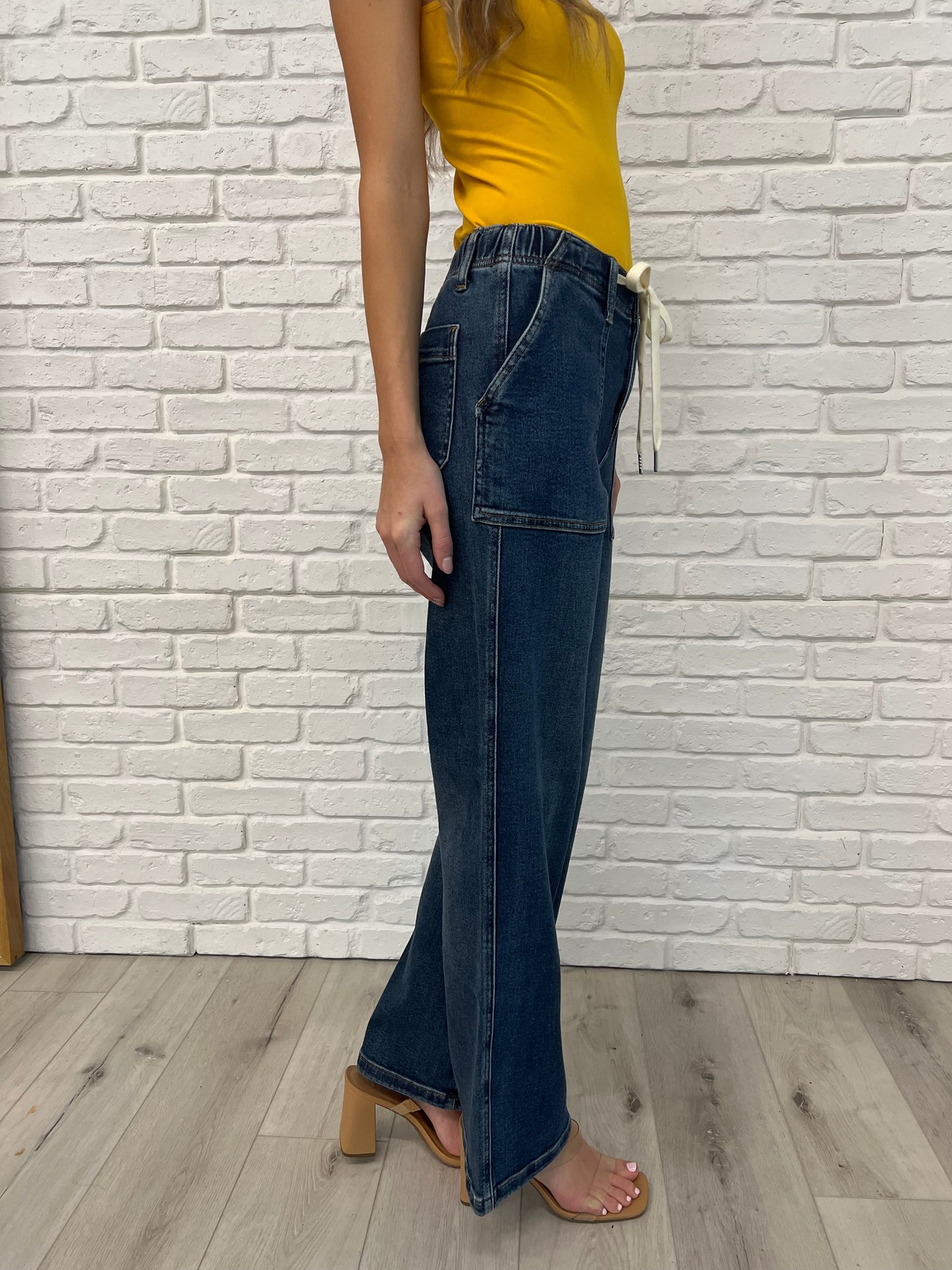 JUDY BLUE HIGH RISE DRAWSTRING WIDE LEG JEANS