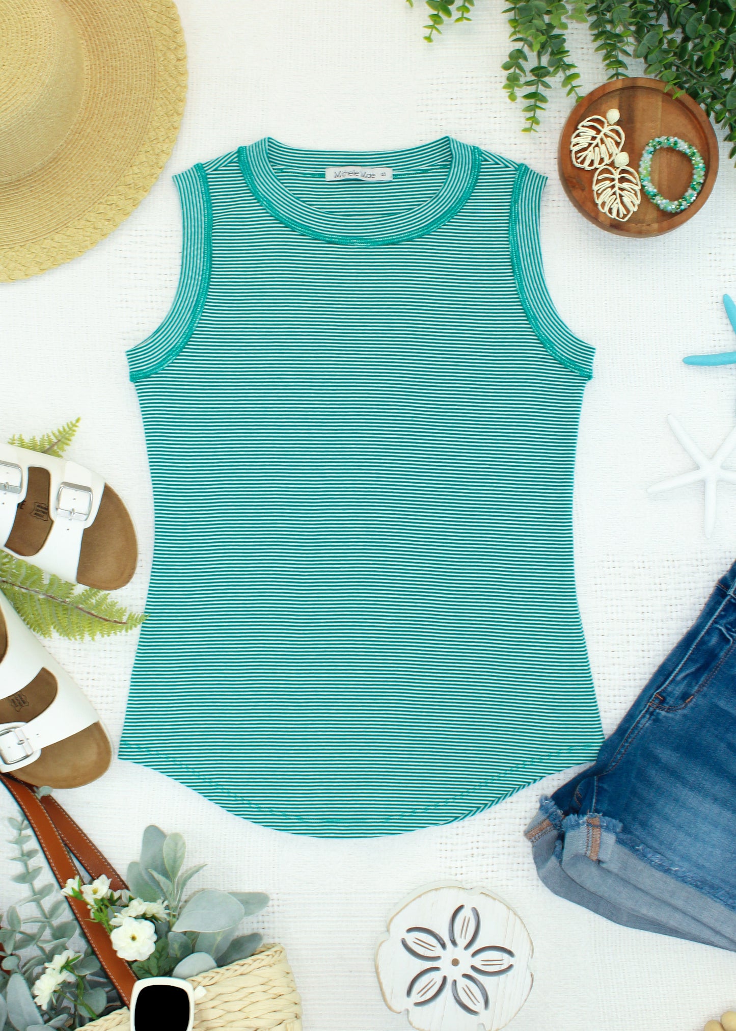 Morgan Micro Striped Tank - Jade