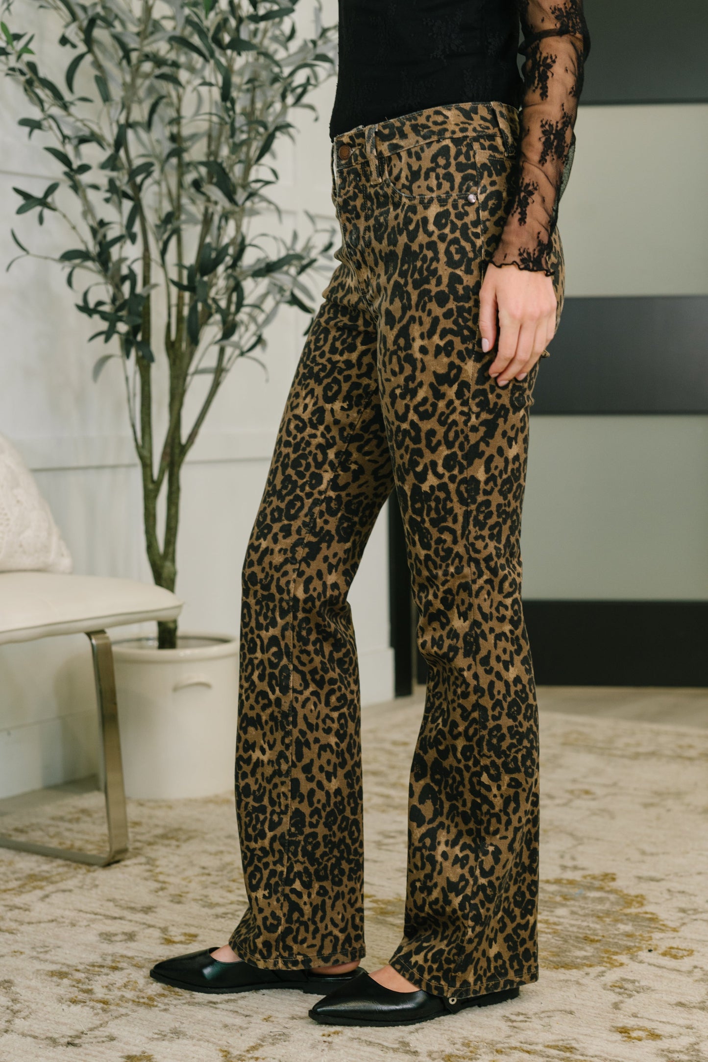 JUDY BLUE LEOPARD HIGH WAIST BOOTCUT JEANS