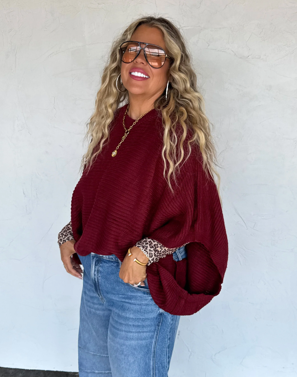 MEG PULLOVER PONCHO - WINE