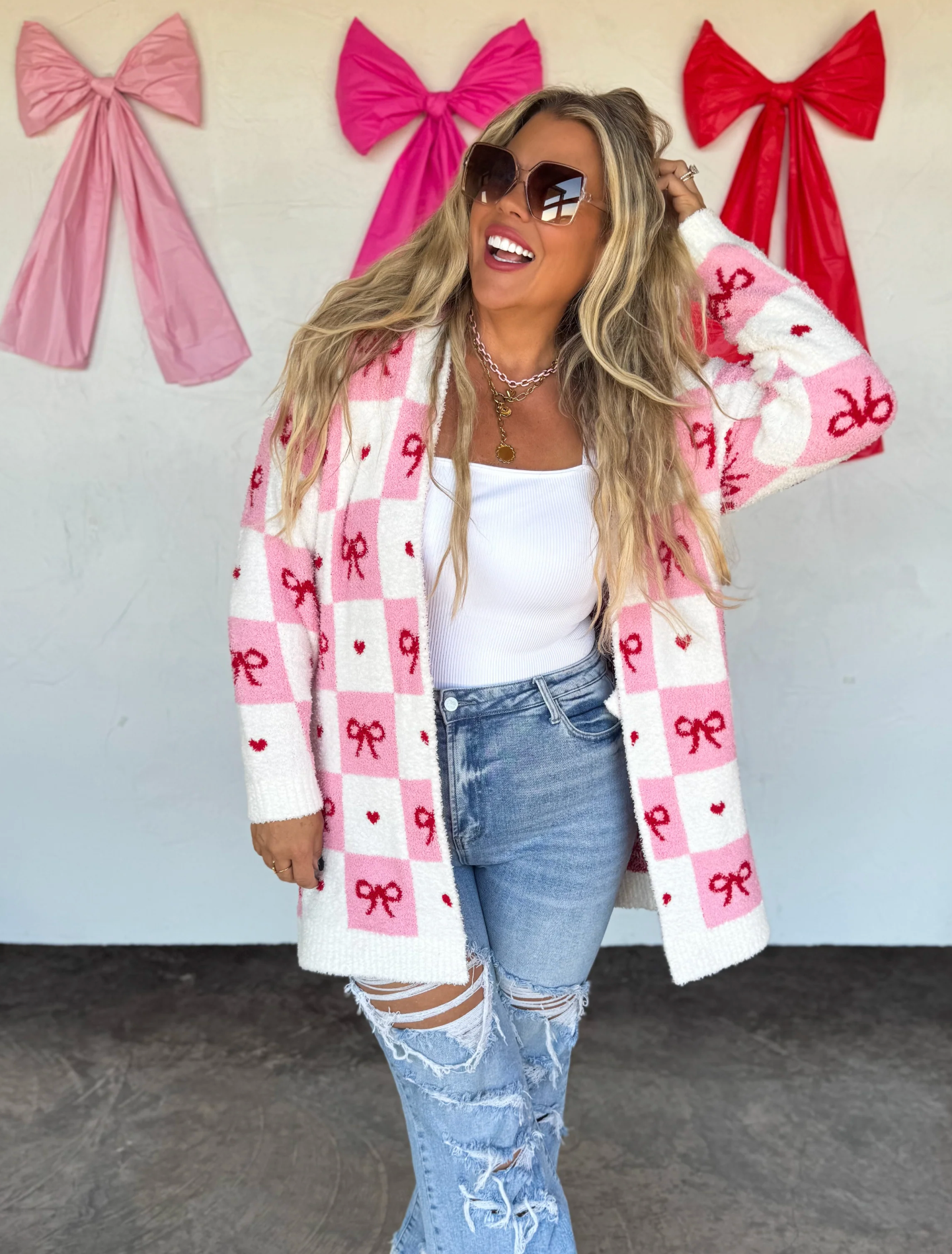 BOW CHECK CLOUD CARDIGAN