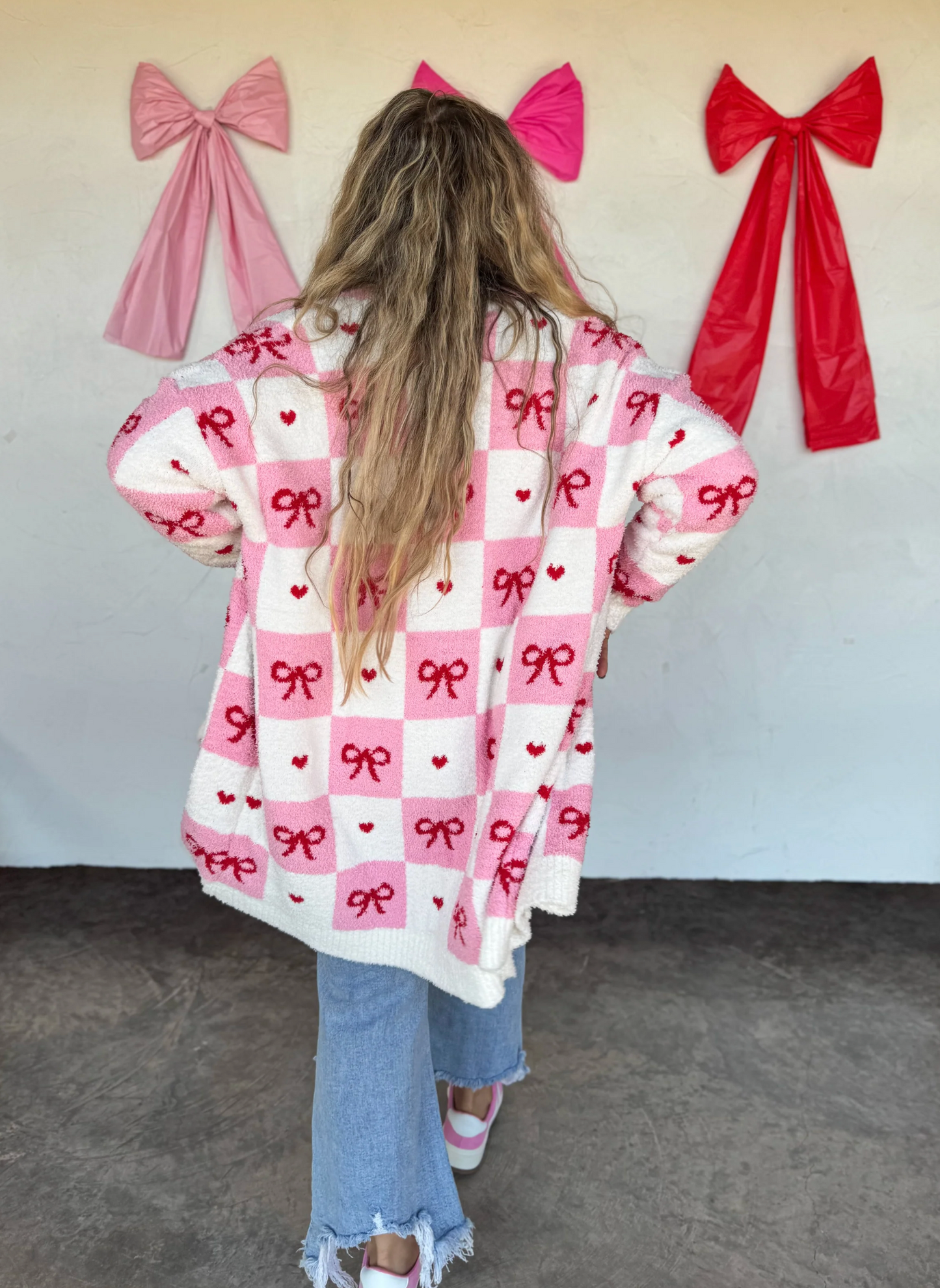 BOW CHECK CLOUD CARDIGAN