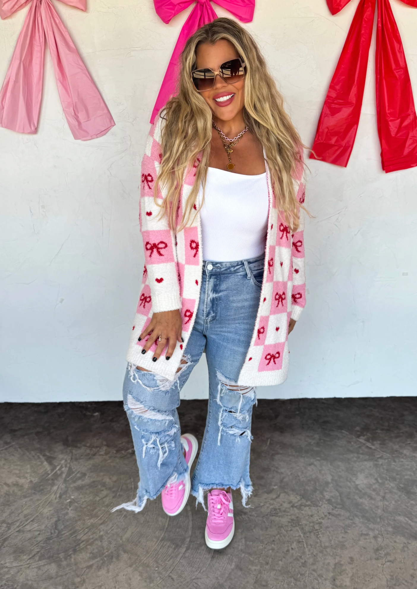 BOW CHECK CLOUD CARDIGAN