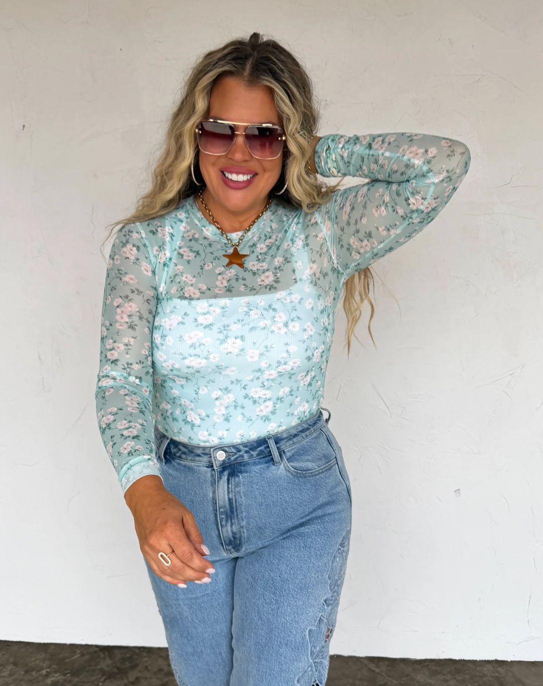 DRESS IT UP MESH TOPS - SAGE FLORAL
