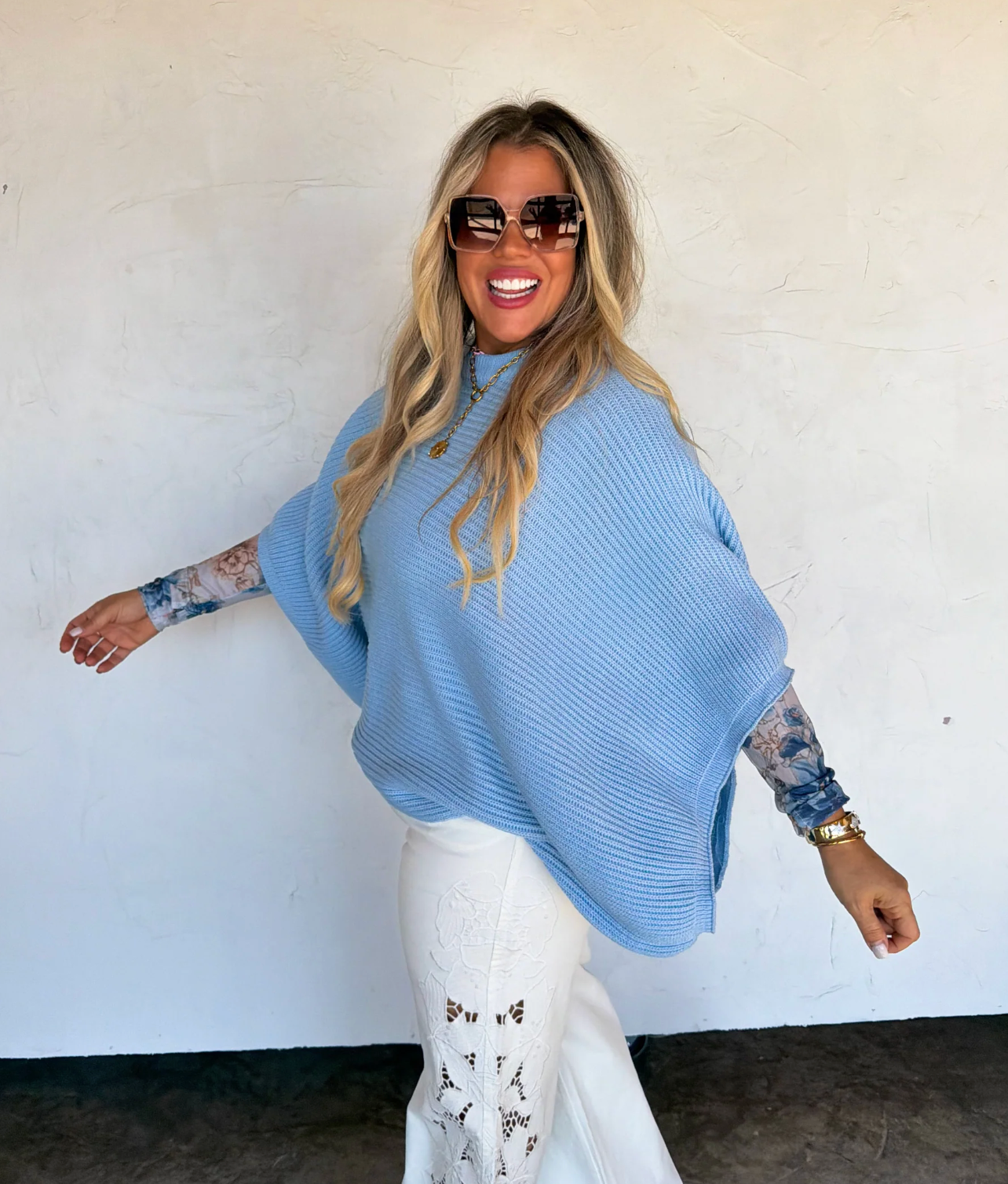 MEG PULLOVER PONCHO - BLUE