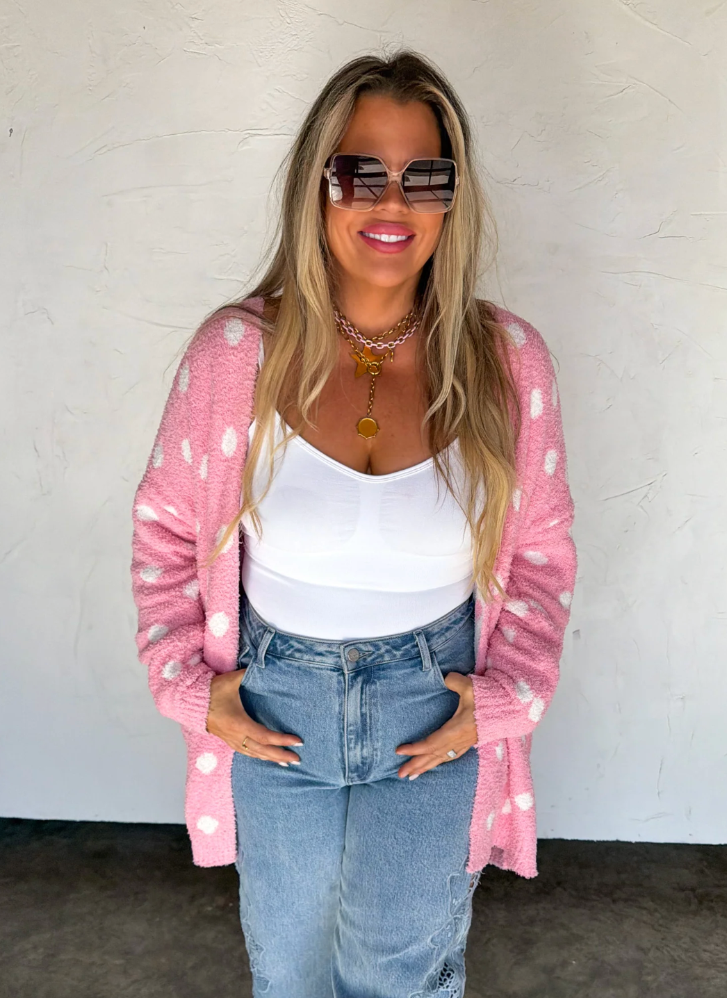 PINK POLKA DOT CLOUD CARDIGAN