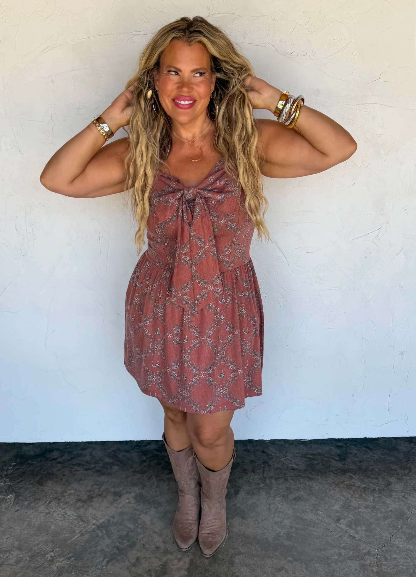 BRIA BOW DRESS - DENIM