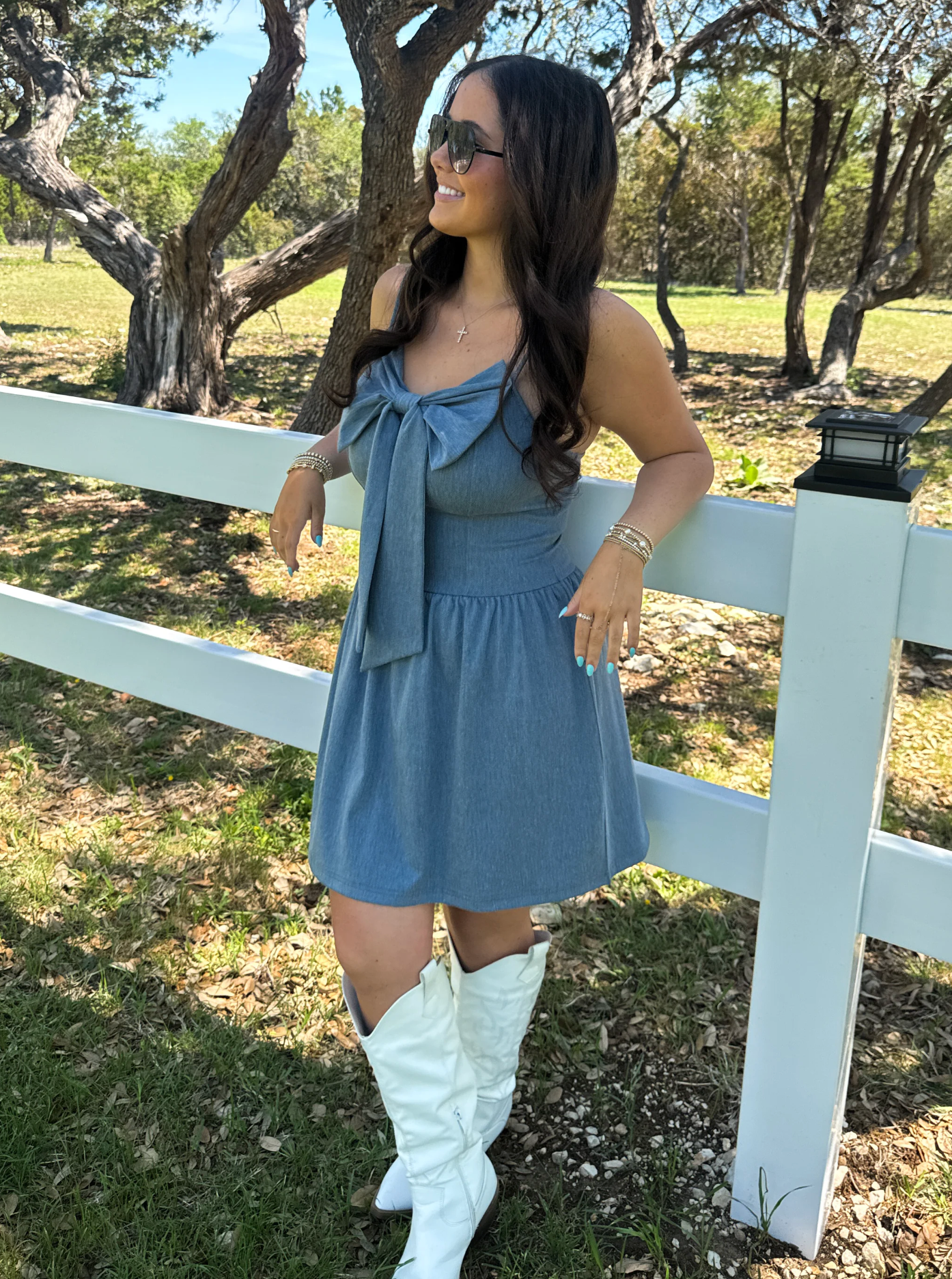 BRIA BOW DRESS - DENIM