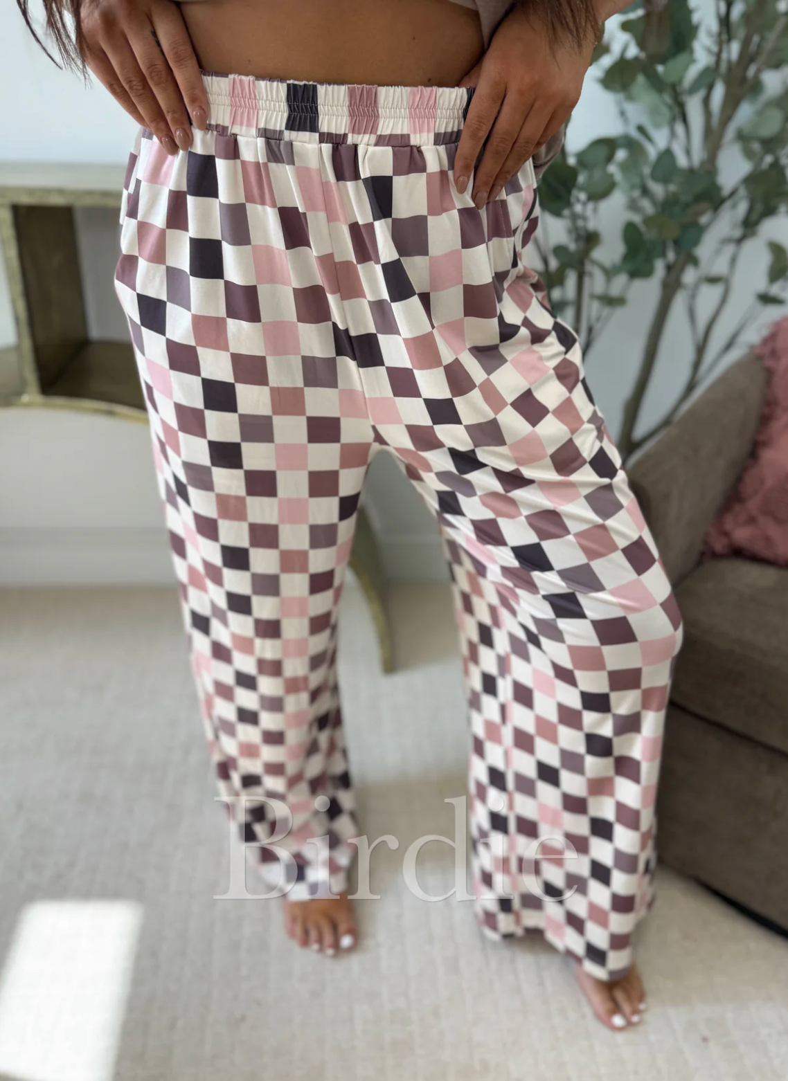 ULTRA SOFT WIDE LEG PANTS in MULLED BERRY CHECK