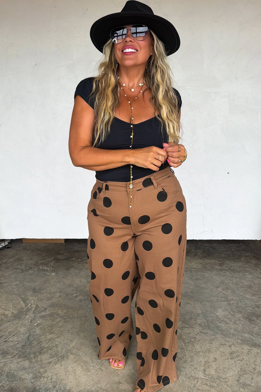 *PREORDER* MOCHA DOT DENIM WIDE LEG JEANS
