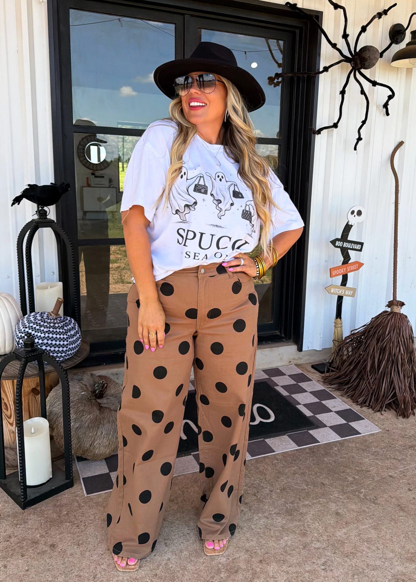 *PREORDER* MOCHA DOT DENIM WIDE LEG JEANS