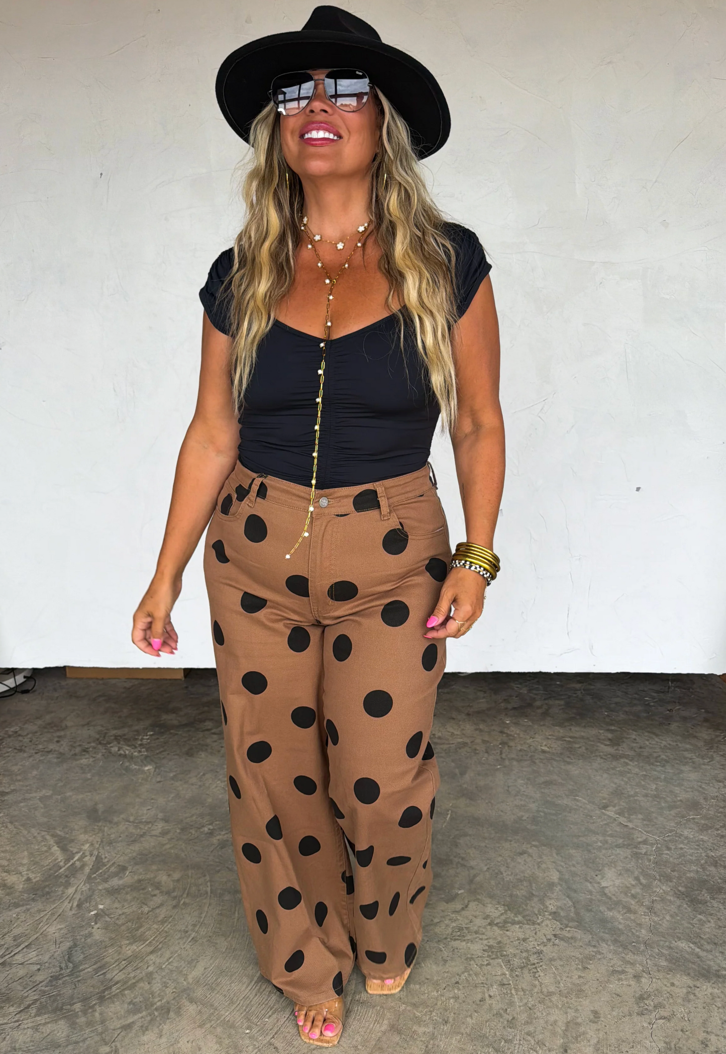 *PREORDER* MOCHA DOT DENIM WIDE LEG JEANS