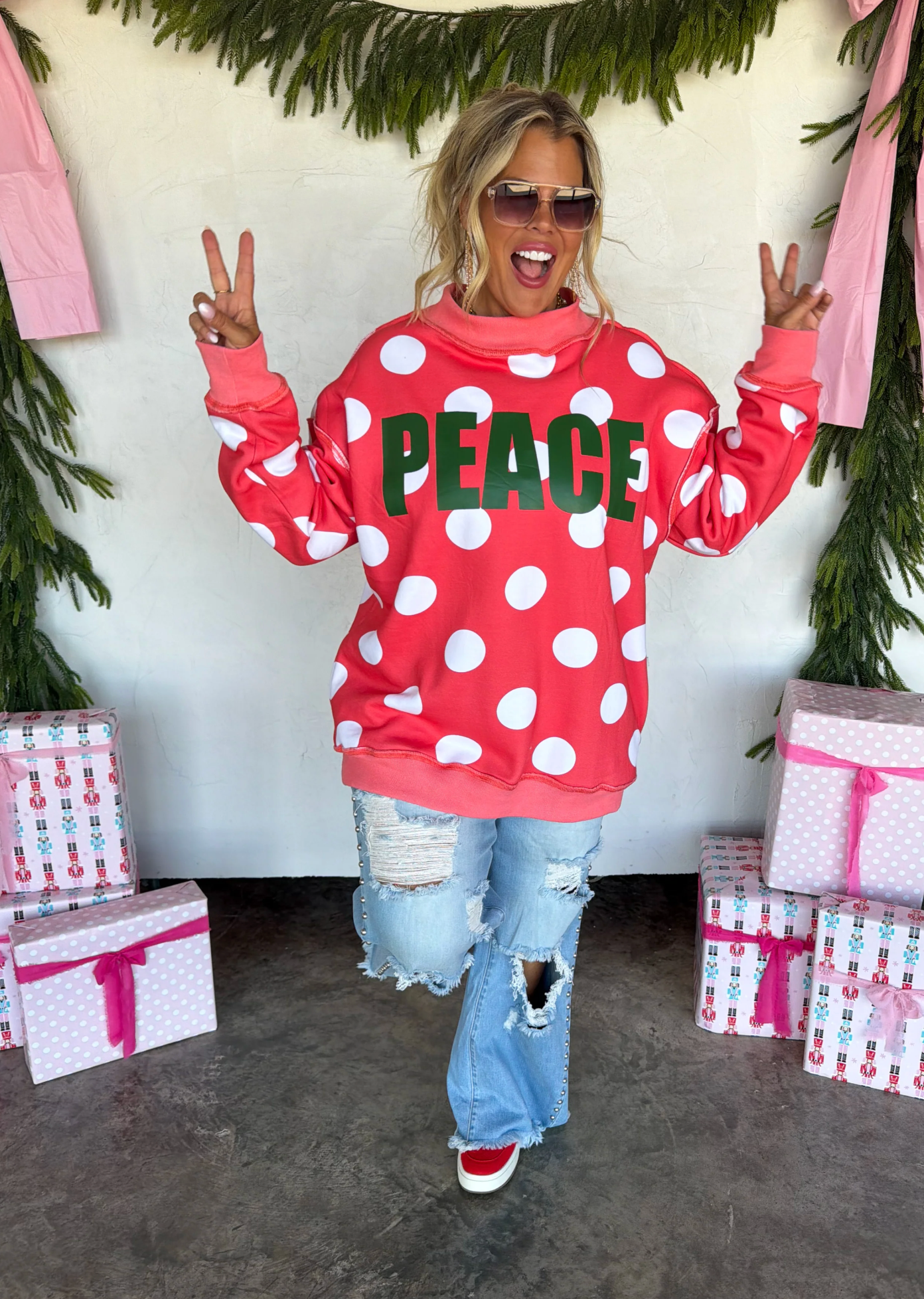 *PREORDER* PEACE & POLKA DOT MOCK NECK PULLOVER - THREE COLORS