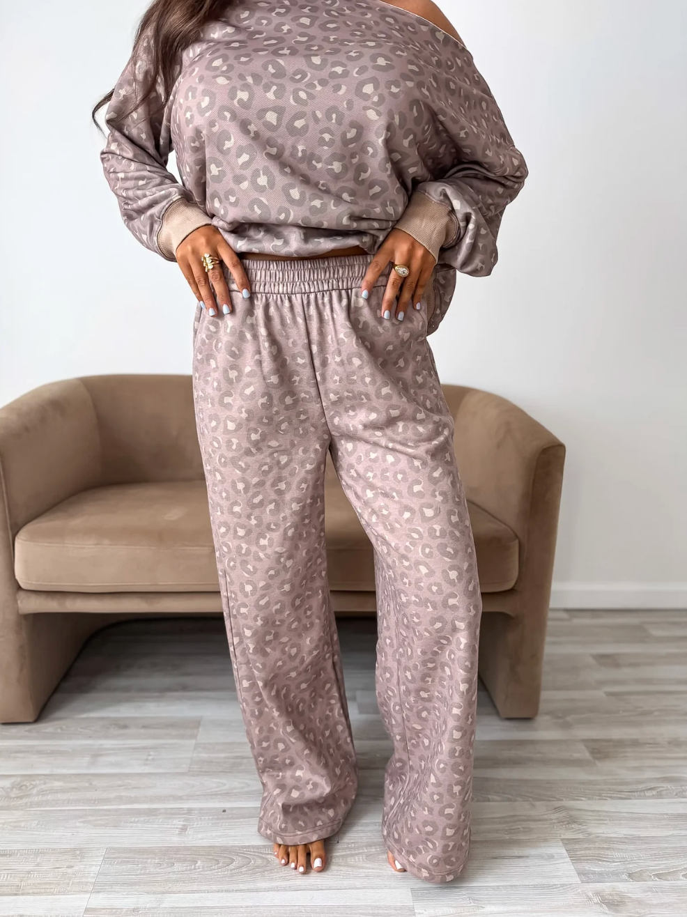 *PREORDER* TOASTED TOFFEE LEOPARD TERRY WIDE LEG PANTS
