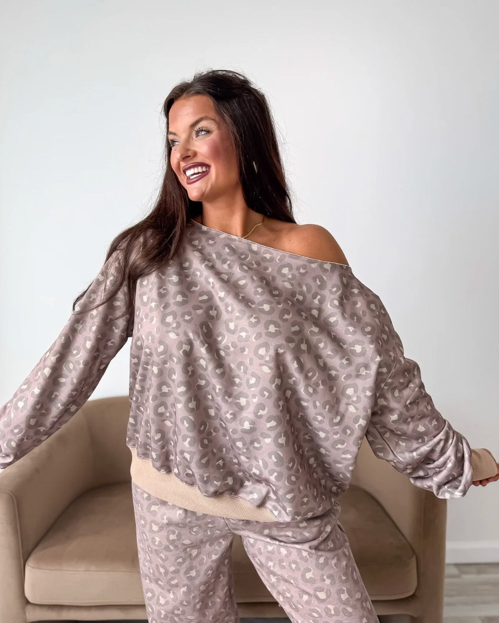 *PREORDER* TOASTED TOFFEE LEOPARD OFF SHOULDER SLOUCHY TOP