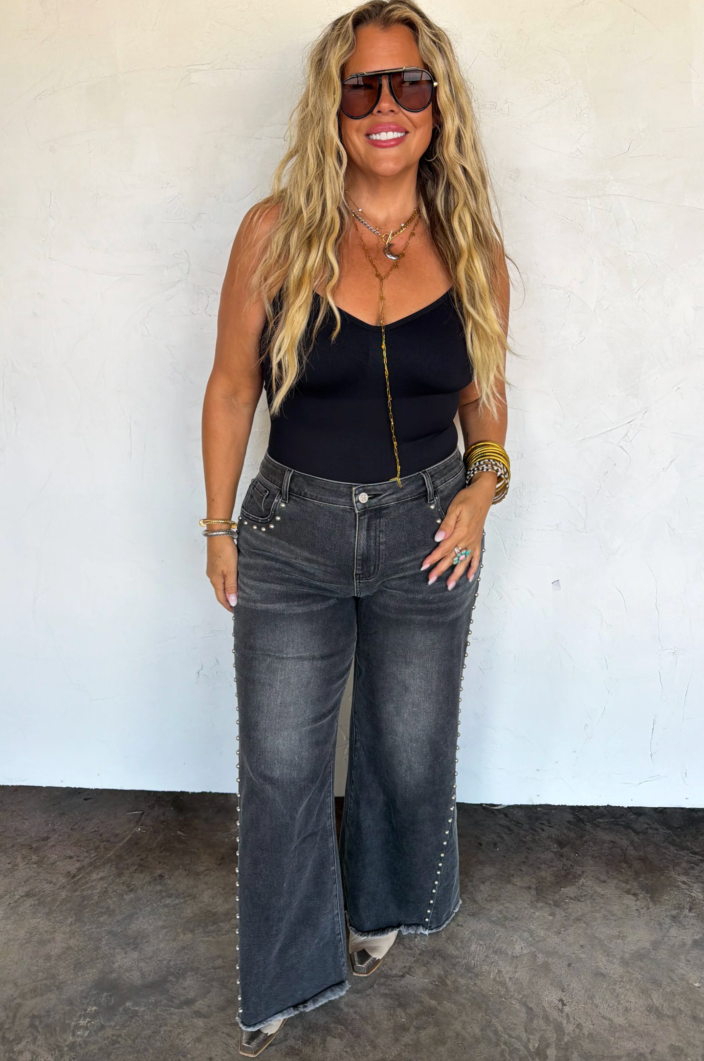 *PREORDER* OFF THE GRID STUDDED JEANS - BLACK