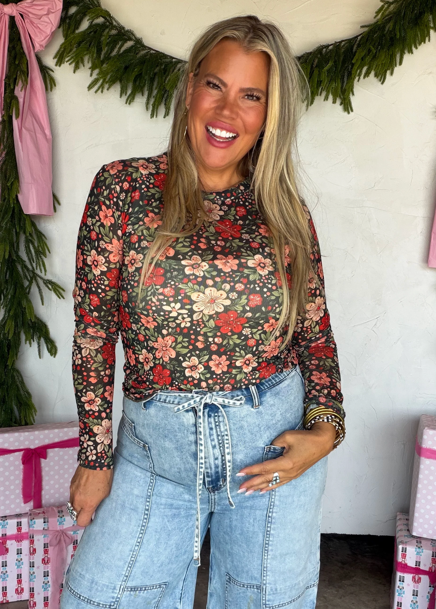 *PREORDER* FESTIVE FLORAL MESH TOP