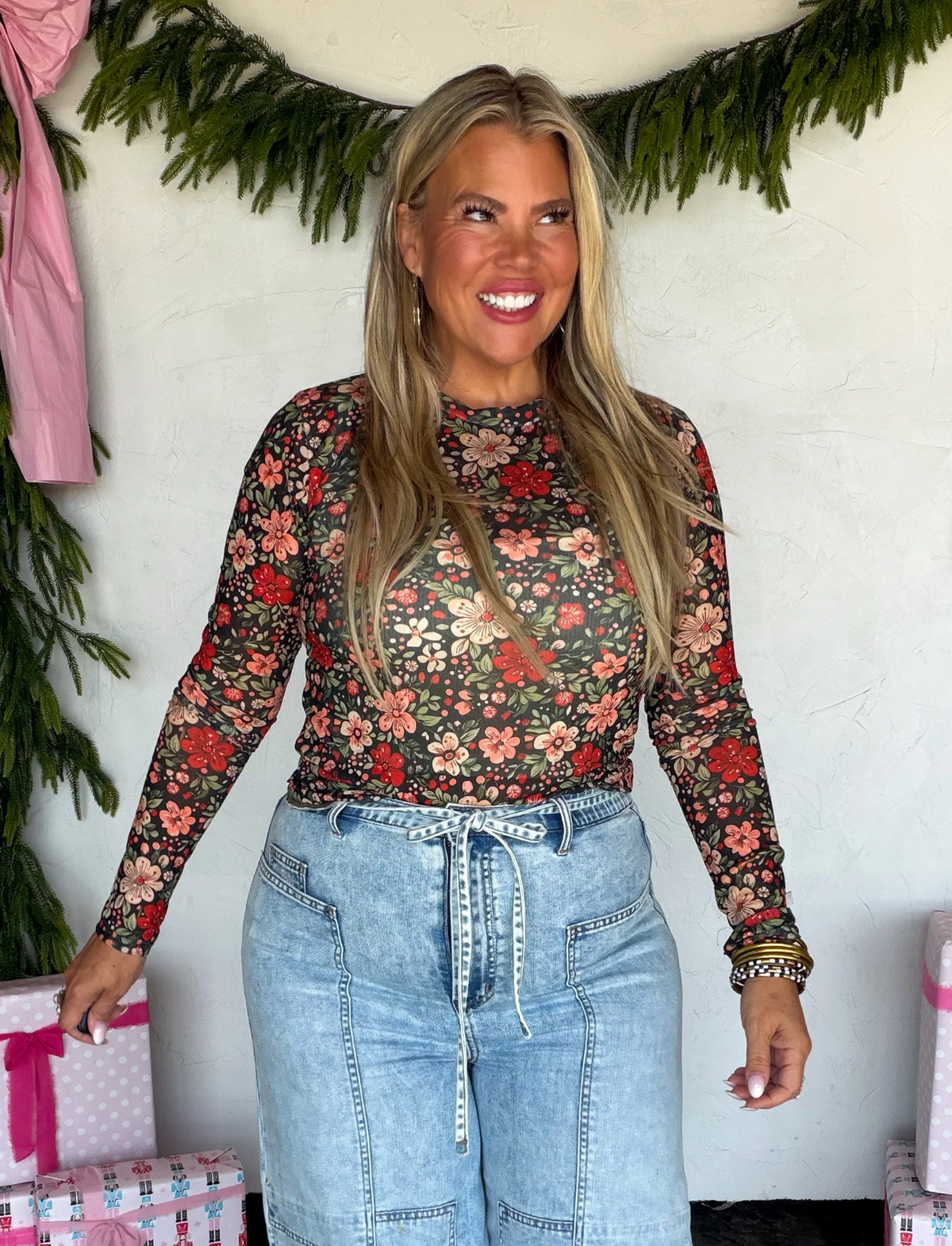 *PREORDER* FESTIVE FLORAL MESH TOP