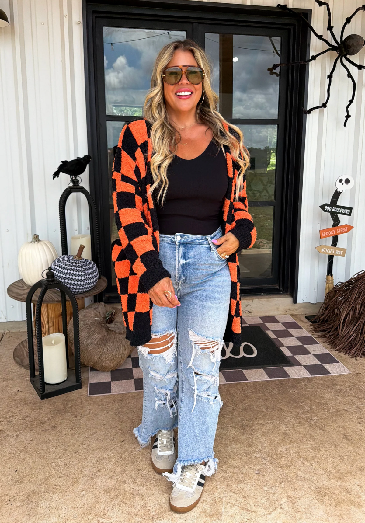 ORANGE CHECK CLOUD CARDIGAN