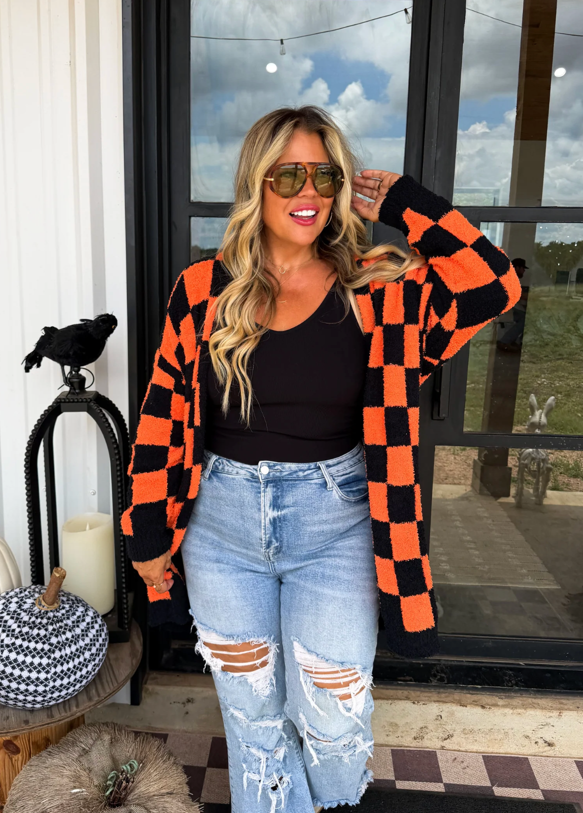 ORANGE CHECK CLOUD CARDIGAN