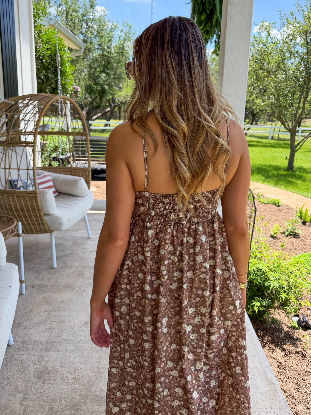 BROWN FLORAL WESTERN CHARM MAXI DRESS