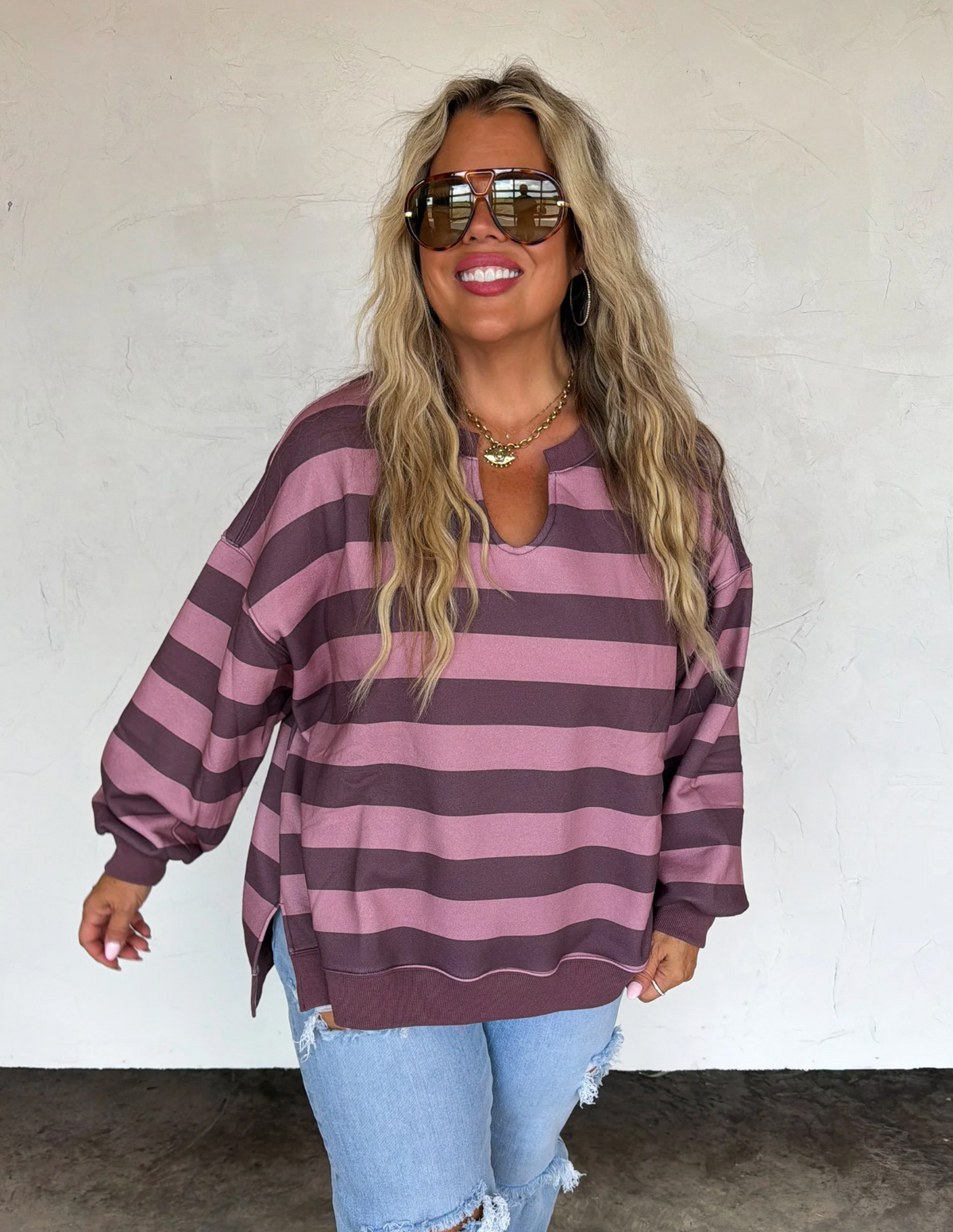 *PREORDER* CHUNKY STRIPE LIVED IN OVERSIZED PULLOVER - TWO COLORS