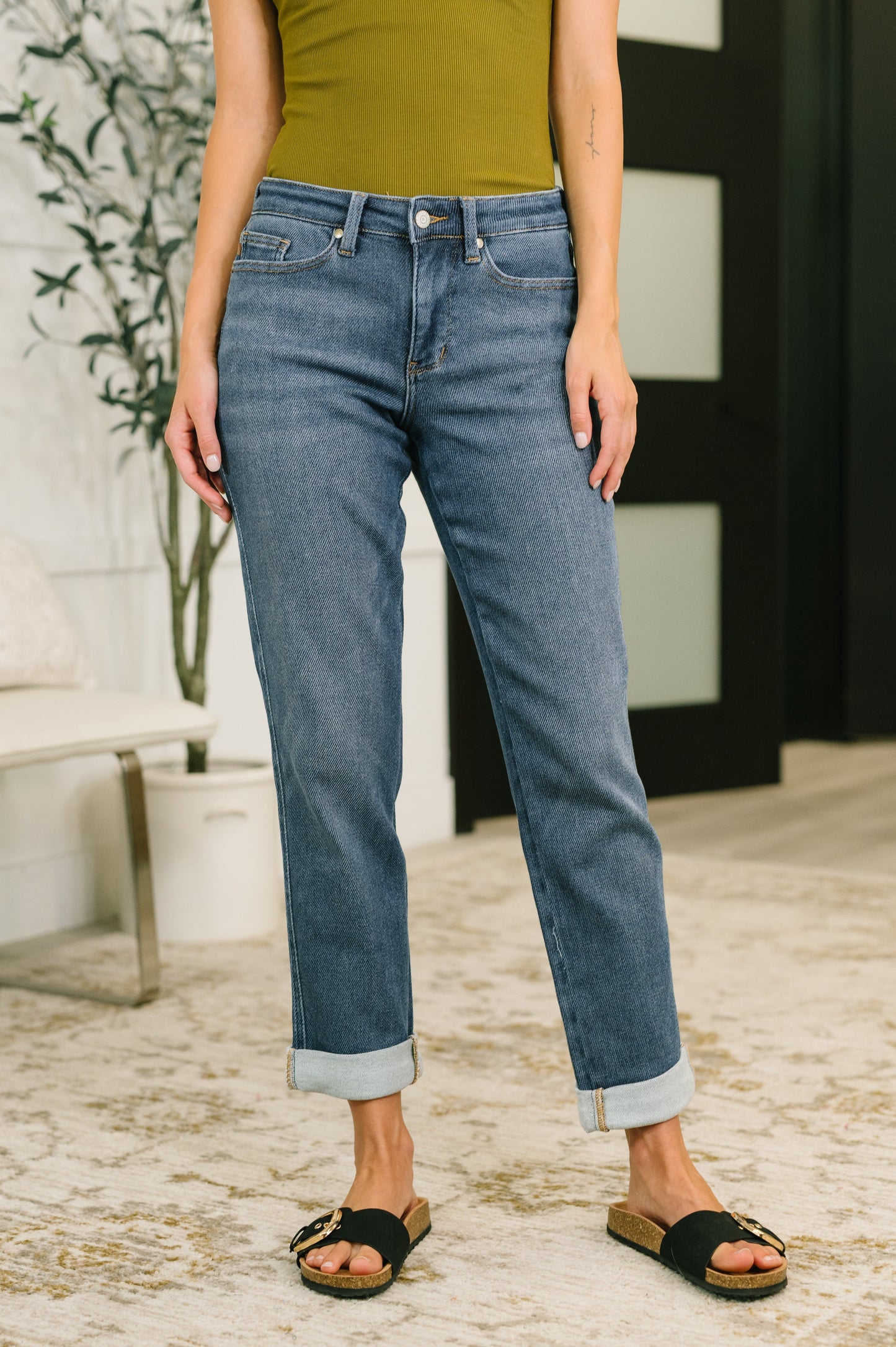 JUDY BLUE MID RISE BILLIE BOYFRIEND JEAN in DARK INDIGO