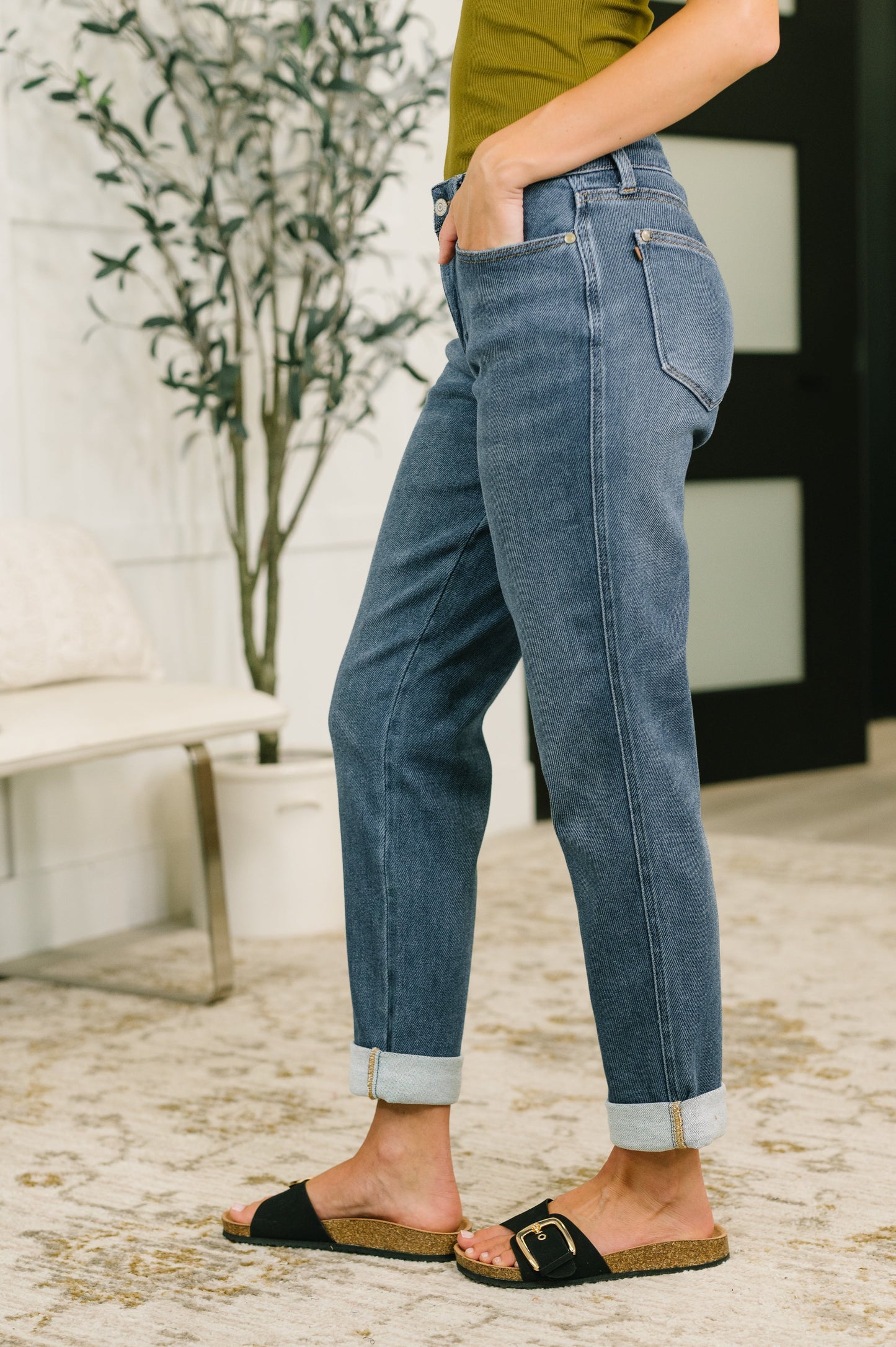 JUDY BLUE MID RISE BILLIE BOYFRIEND JEAN in DARK INDIGO