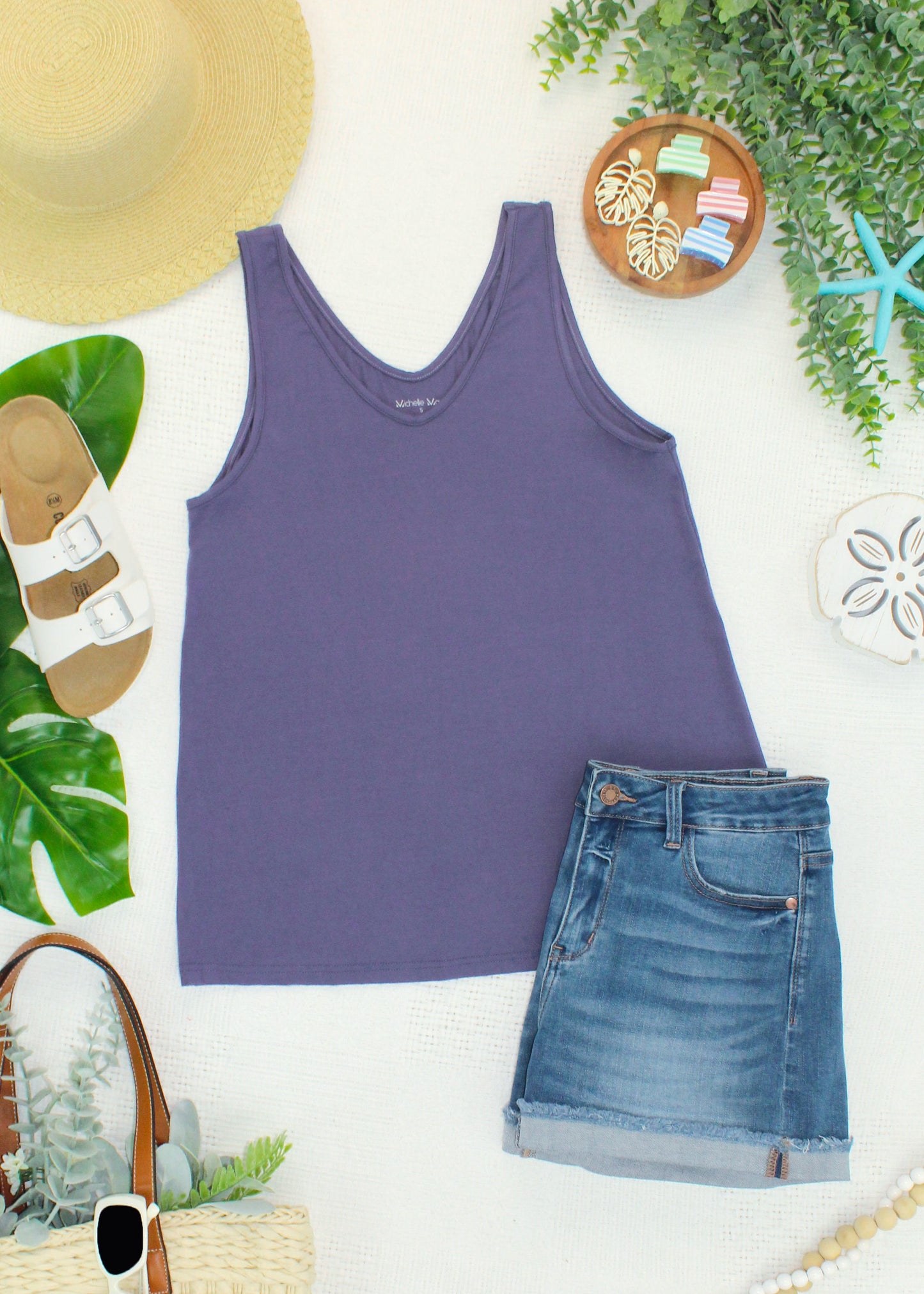 Vera V Neck Tank - Slate Purple