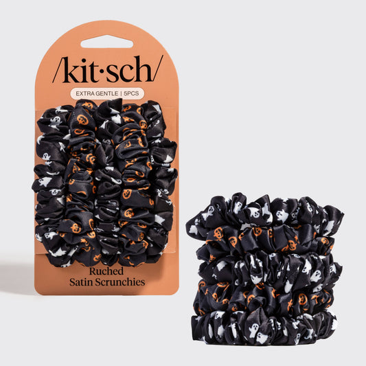KITSCH RUCHED SATIN SCRUNCHIES - GHOSTS & PUMPKINS