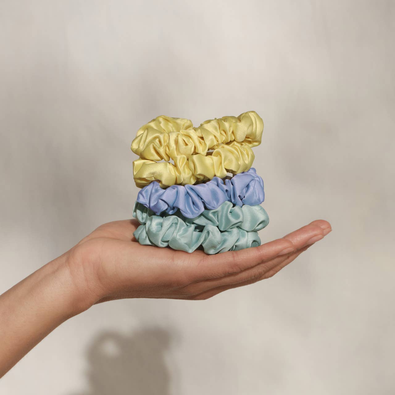 KITSCH RUCHED SATIN SCRUNCHIES - PASTEL MULTI