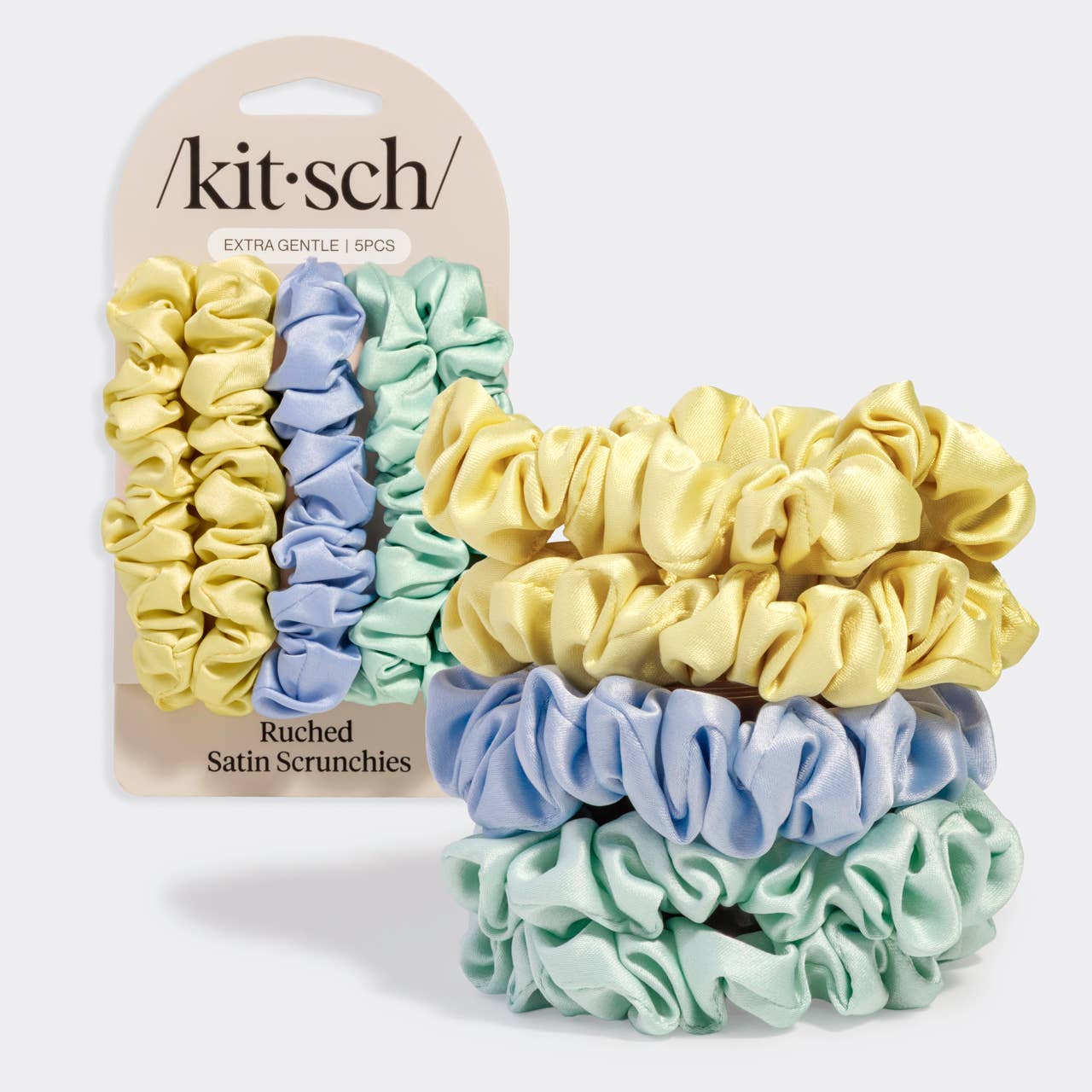 KITSCH RUCHED SATIN SCRUNCHIES - PASTEL MULTI