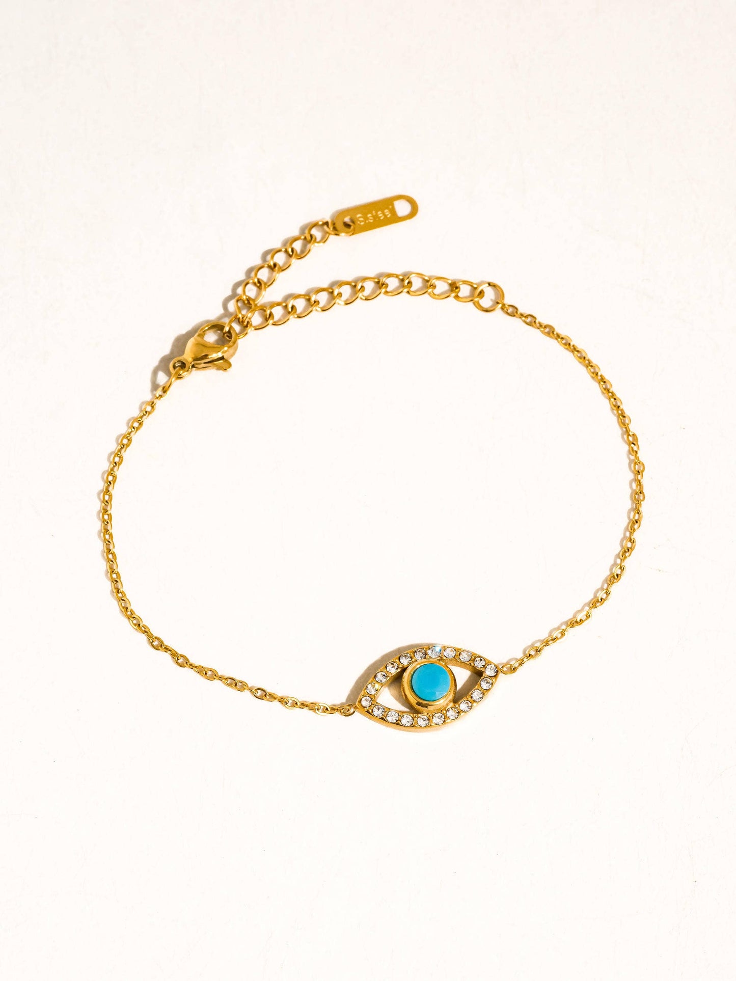 CELESTINE 18K PLATED GOLD EVIL EYE CHAIN BRACELET - TURQUOISE
