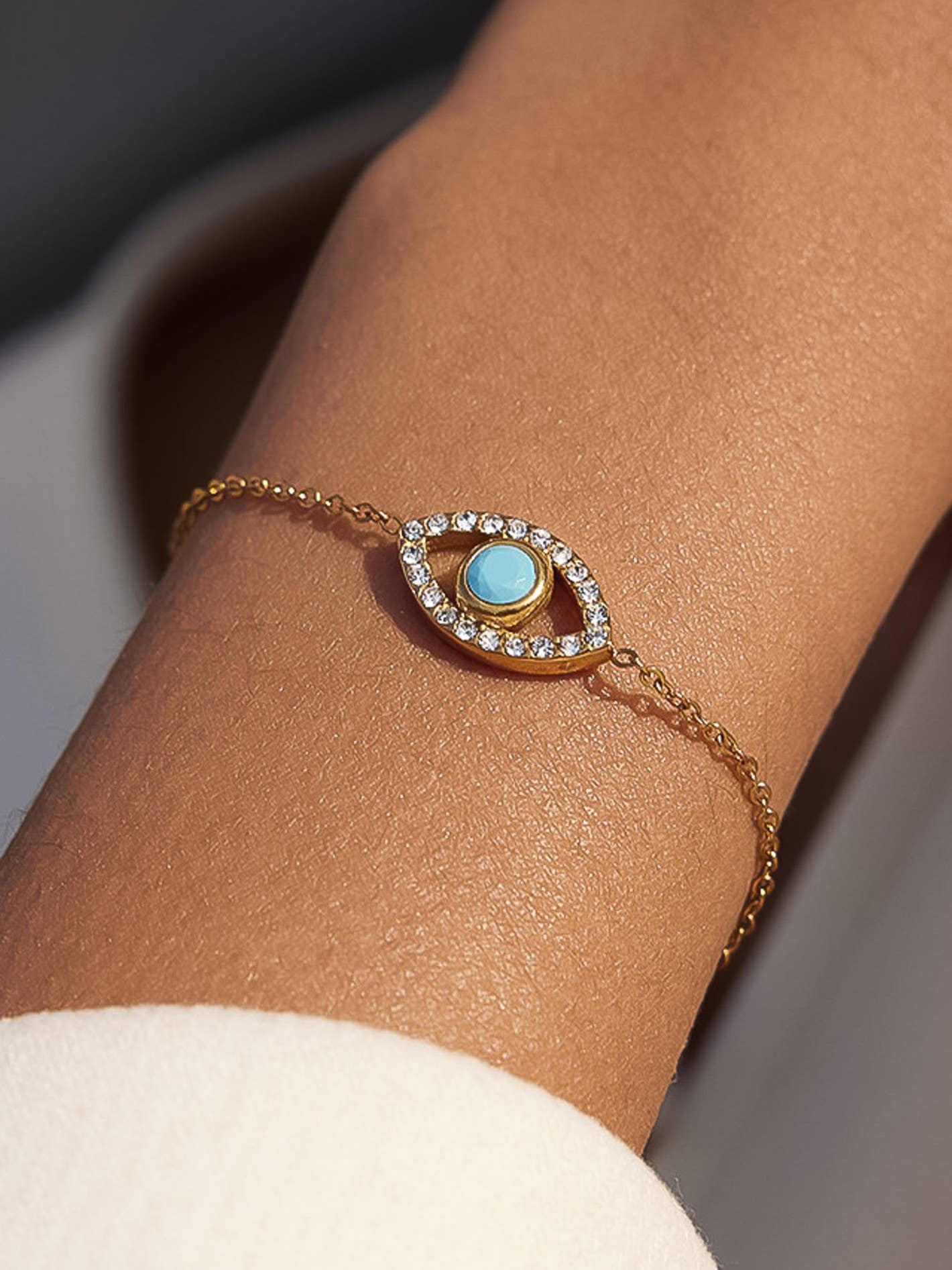 CELESTINE 18K PLATED GOLD EVIL EYE CHAIN BRACELET - TURQUOISE
